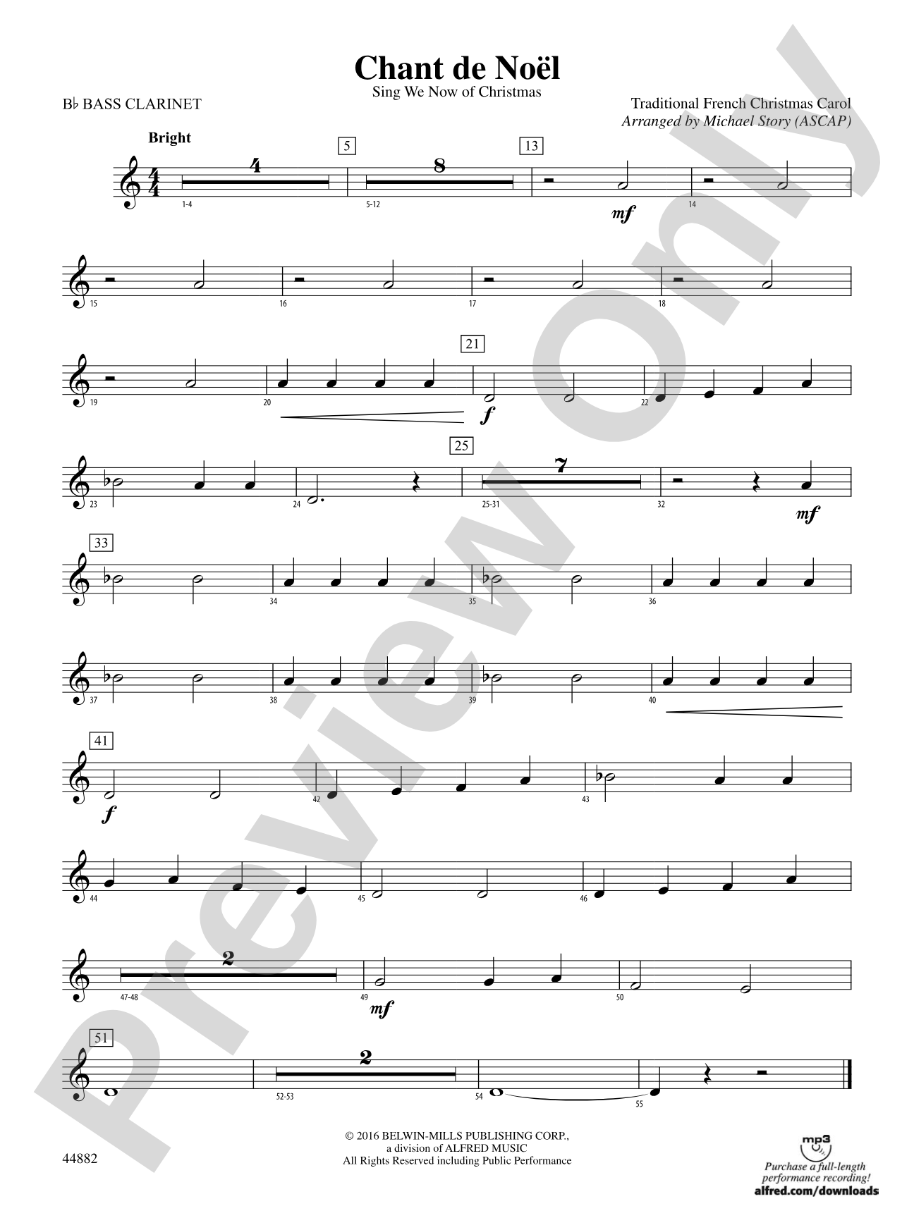 Chant de Noël: B-flat Bass Clarinet