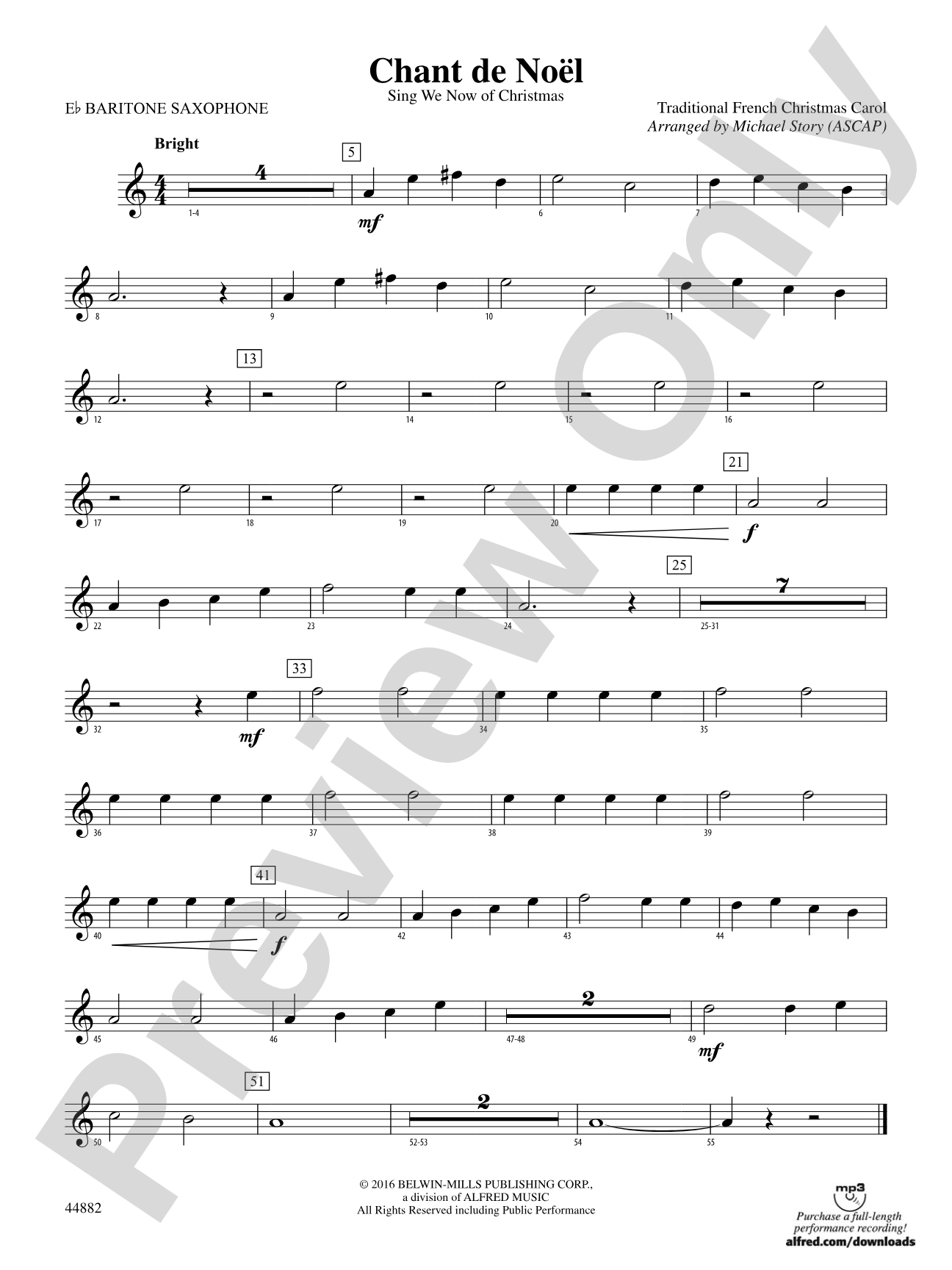 Chant de Noël: E-flat Baritone Saxophone