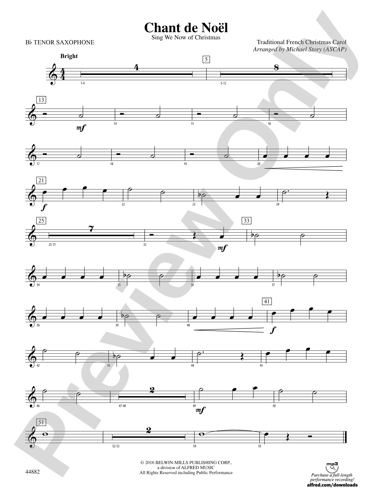 Chant de Noël: B-flat Tenor Saxophone