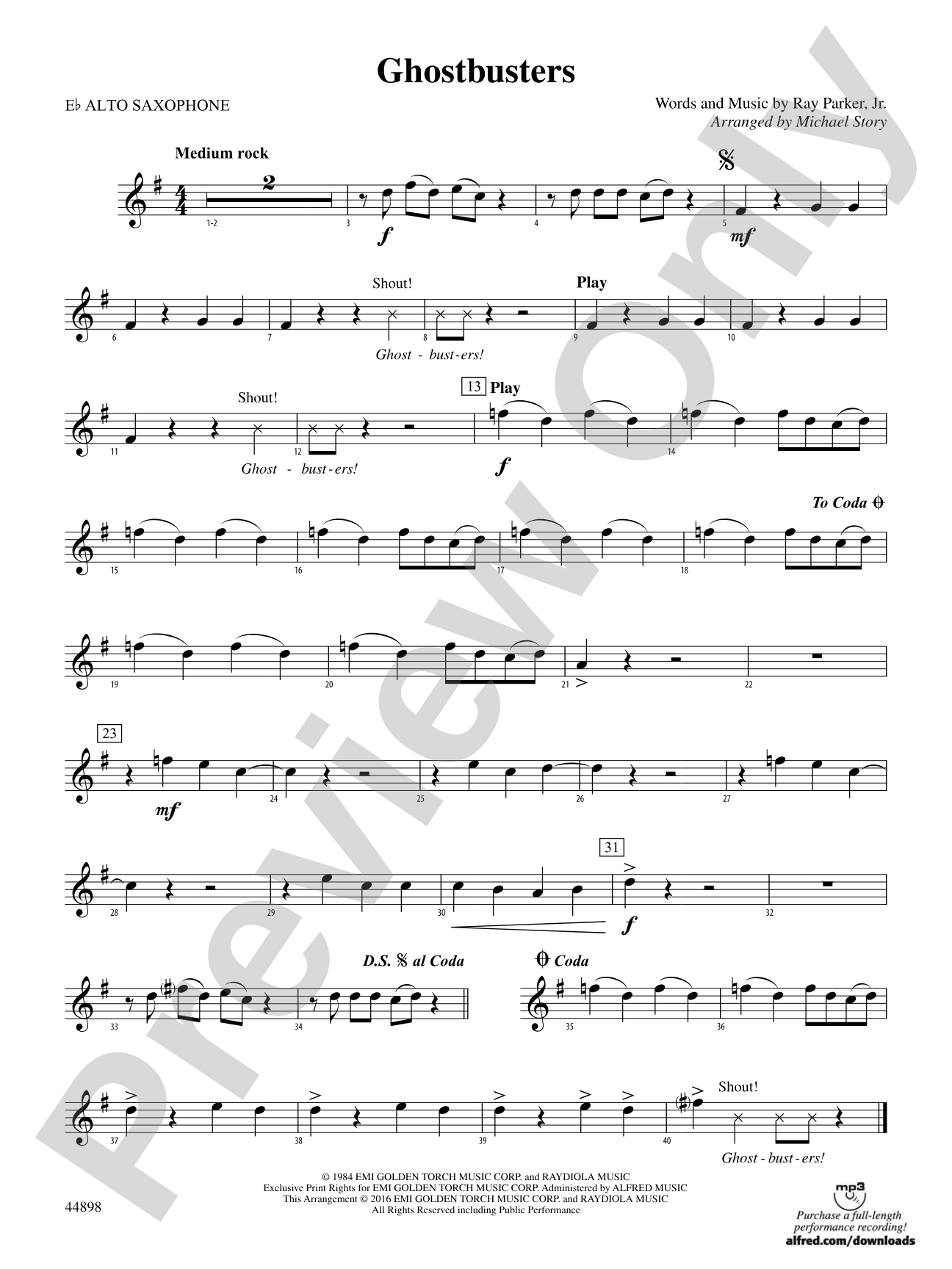 Ghostbusters (from Ghostbusters): E-flat Alto Saxophone