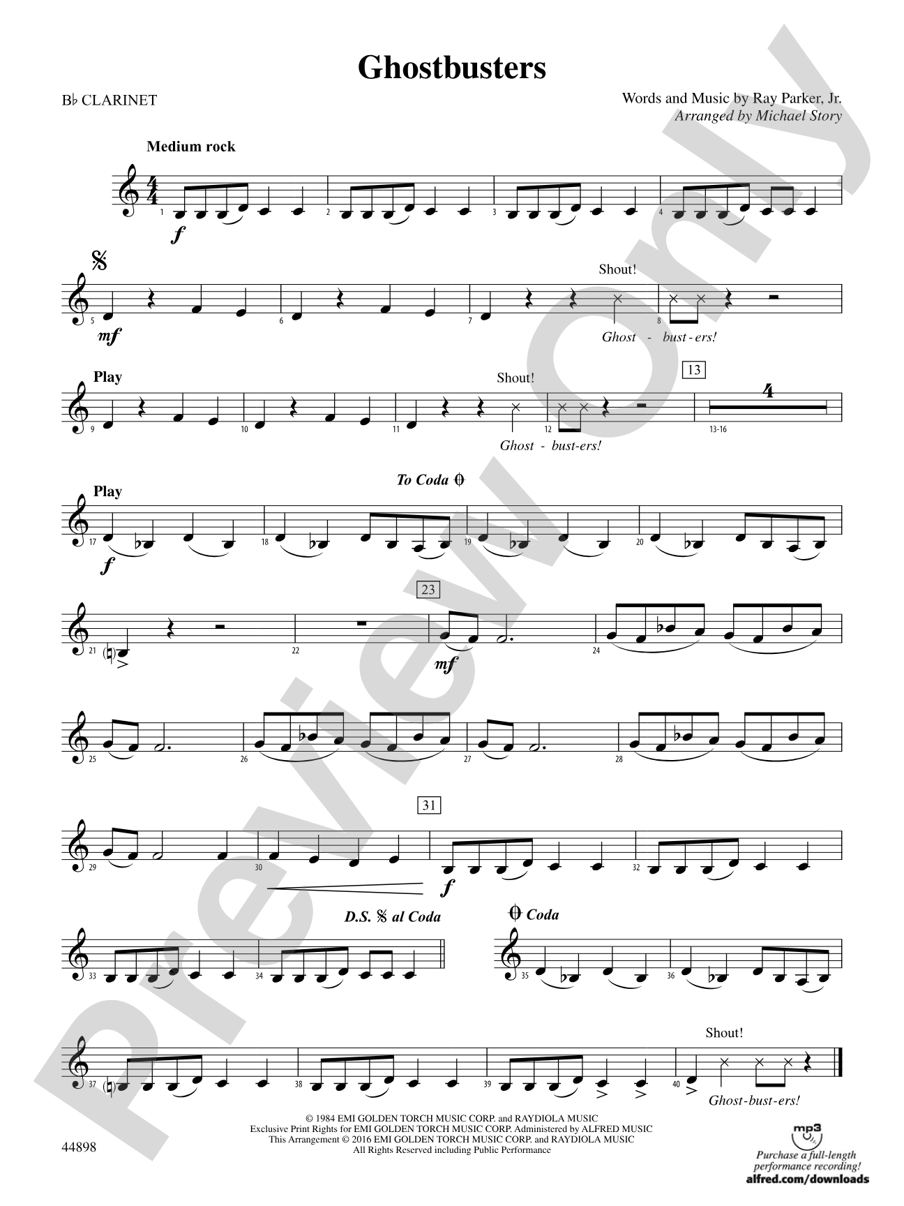 Ghostbusters (from Ghostbusters): 1st B-flat Clarinet