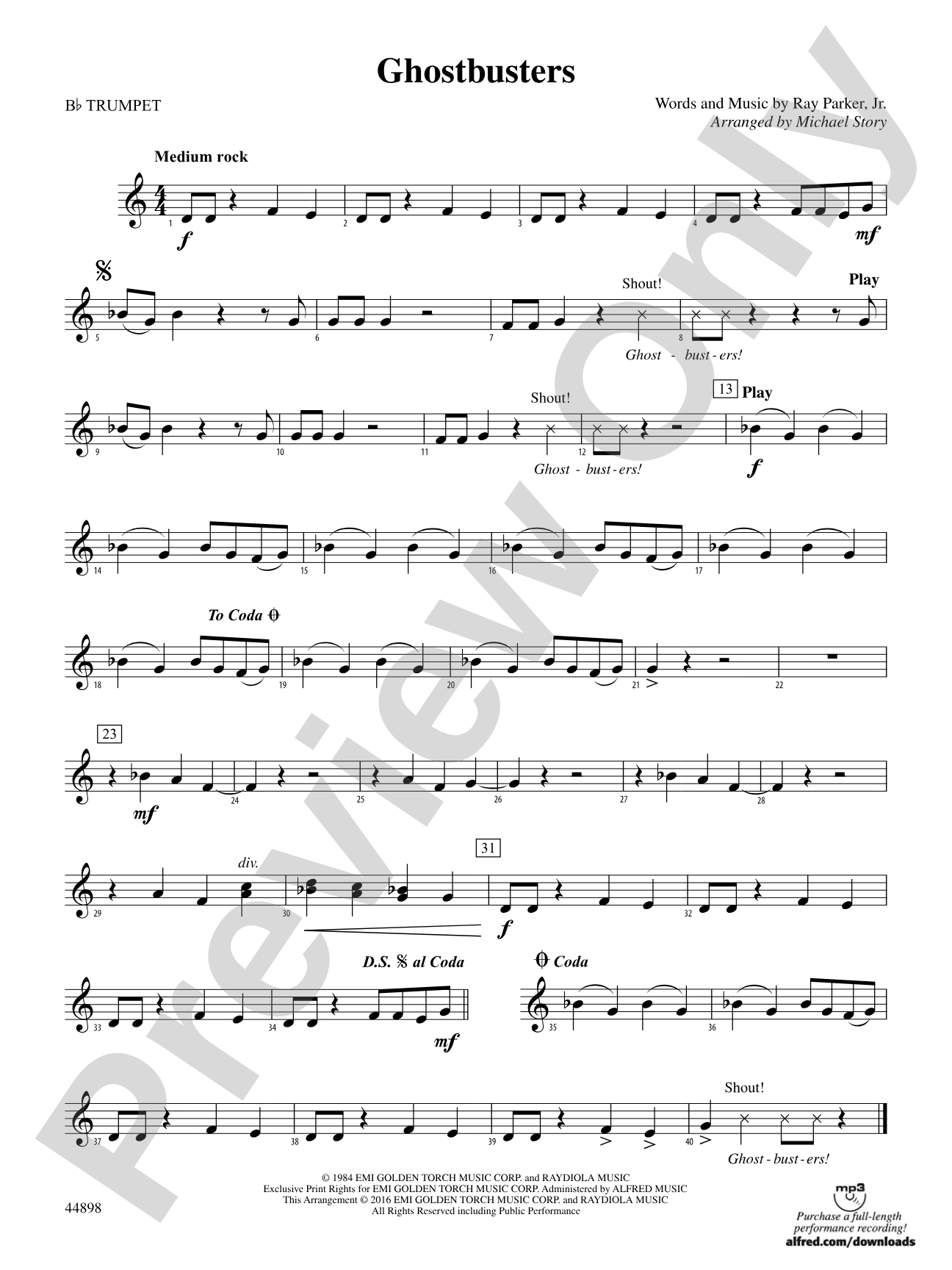 Ghostbusters (from Ghostbusters): 1st B-flat Trumpet