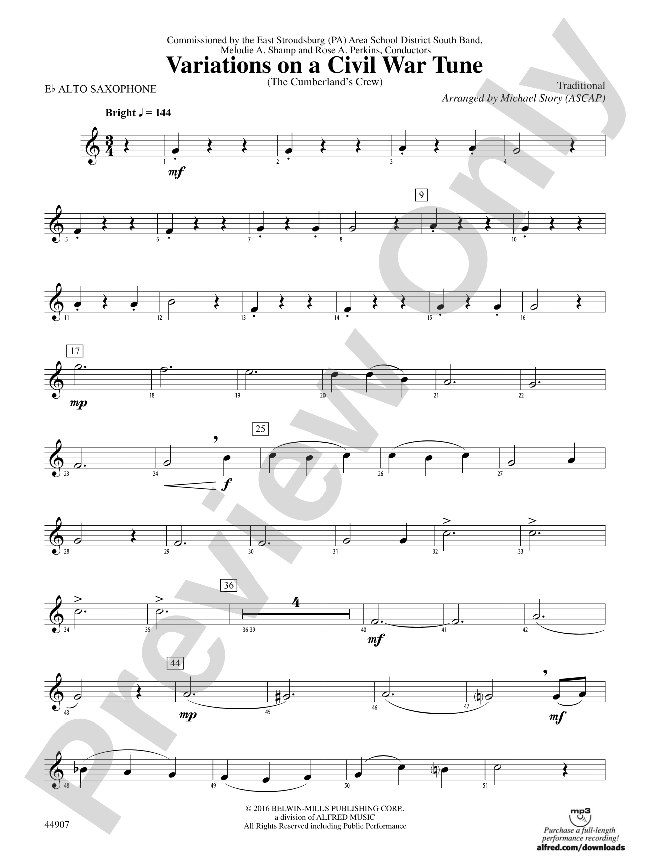 Variations on a Civil War Tune: E-flat Alto Saxophone