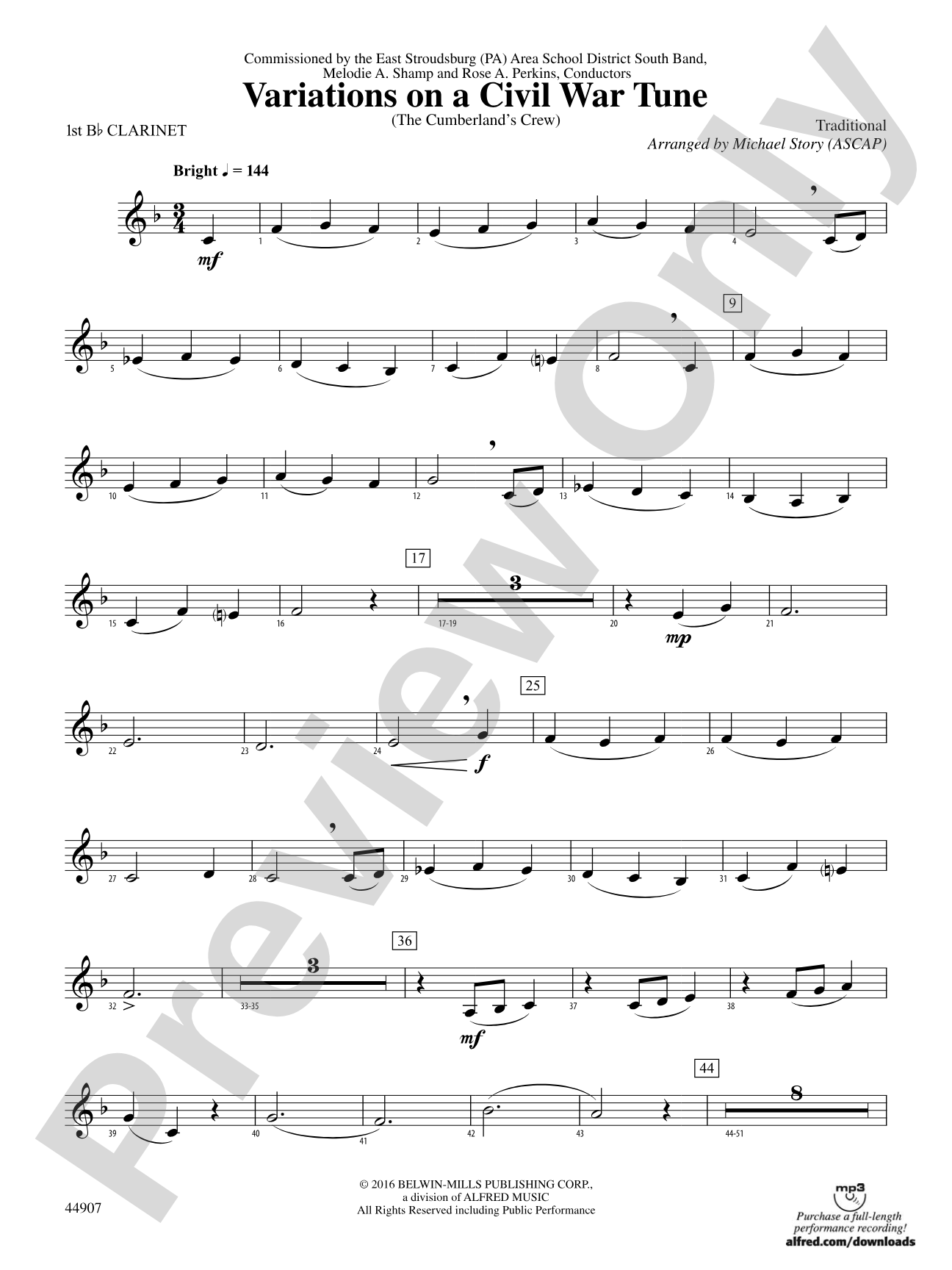 Variations on a Civil War Tune: 1st B-flat Clarinet
