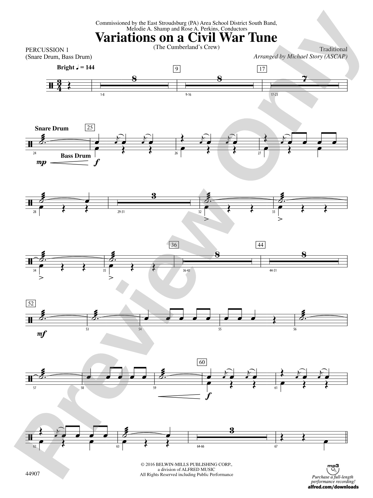 Variations on a Civil War Tune: 1st Percussion