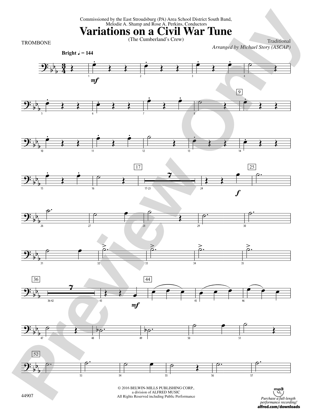 Variations on a Civil War Tune: 1st Trombone