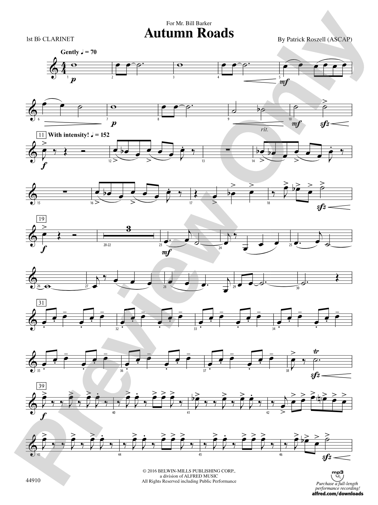 Autumn Roads: 1st B-flat Clarinet