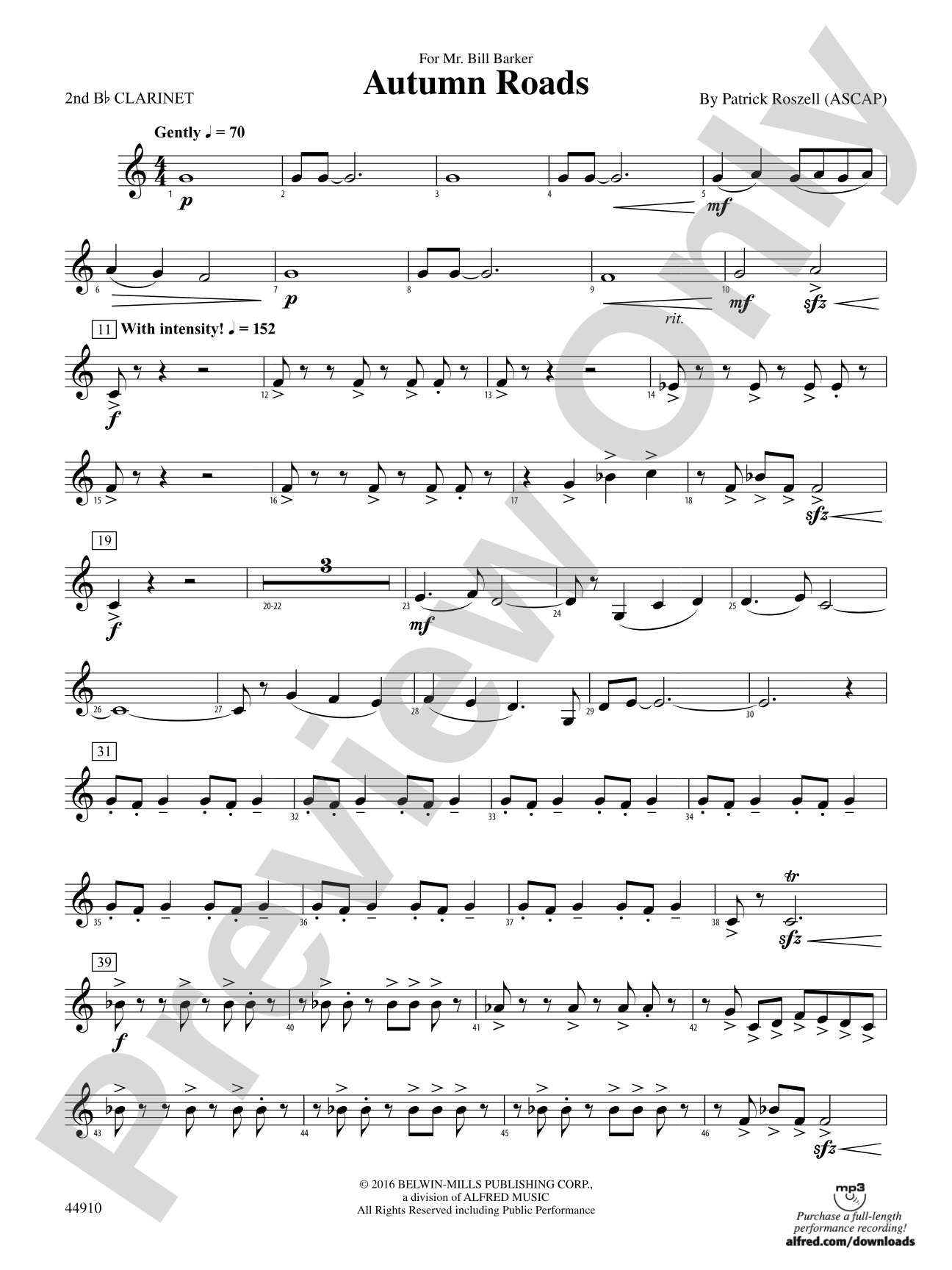 Autumn Roads: 2nd B-flat Clarinet