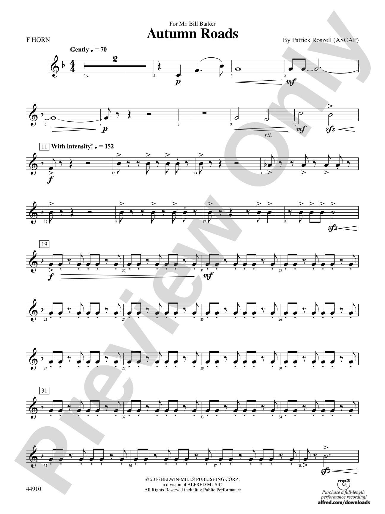 Autumn Roads: 1st F Horn