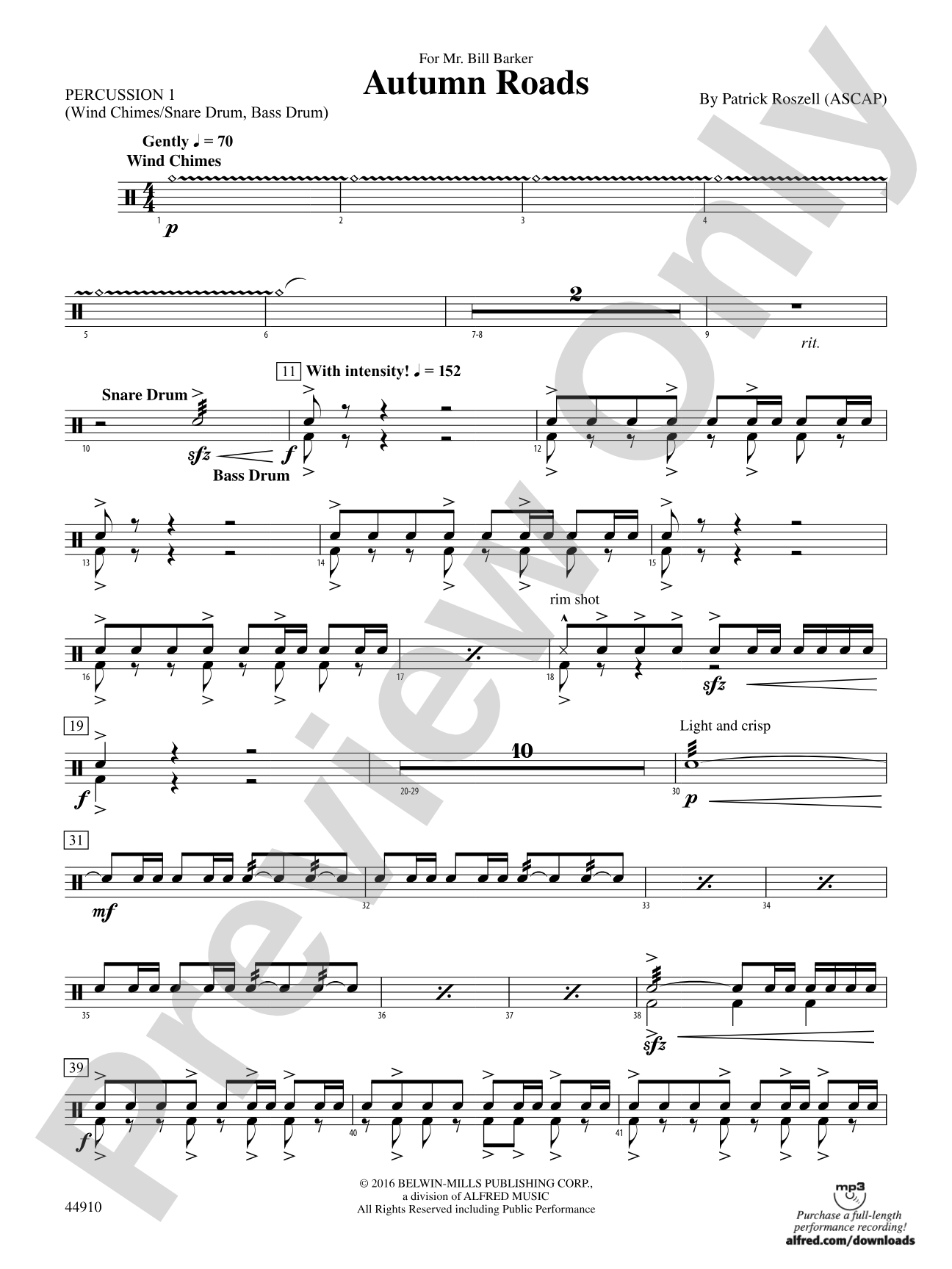 Autumn Roads: 1st Percussion