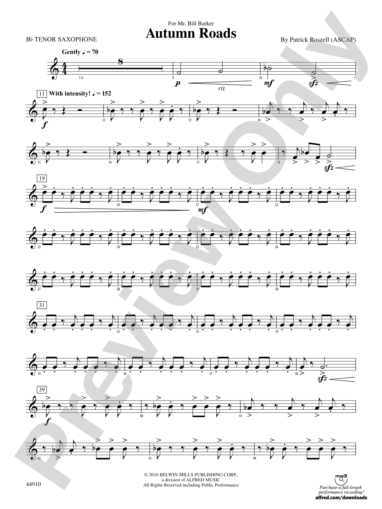 Autumn Roads: B-flat Tenor Saxophone