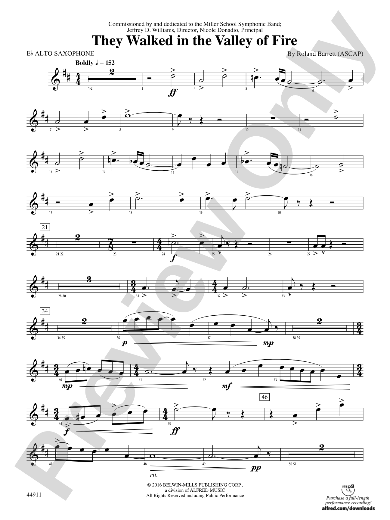 They Walked in the Valley of Fire: E-flat Alto Saxophone