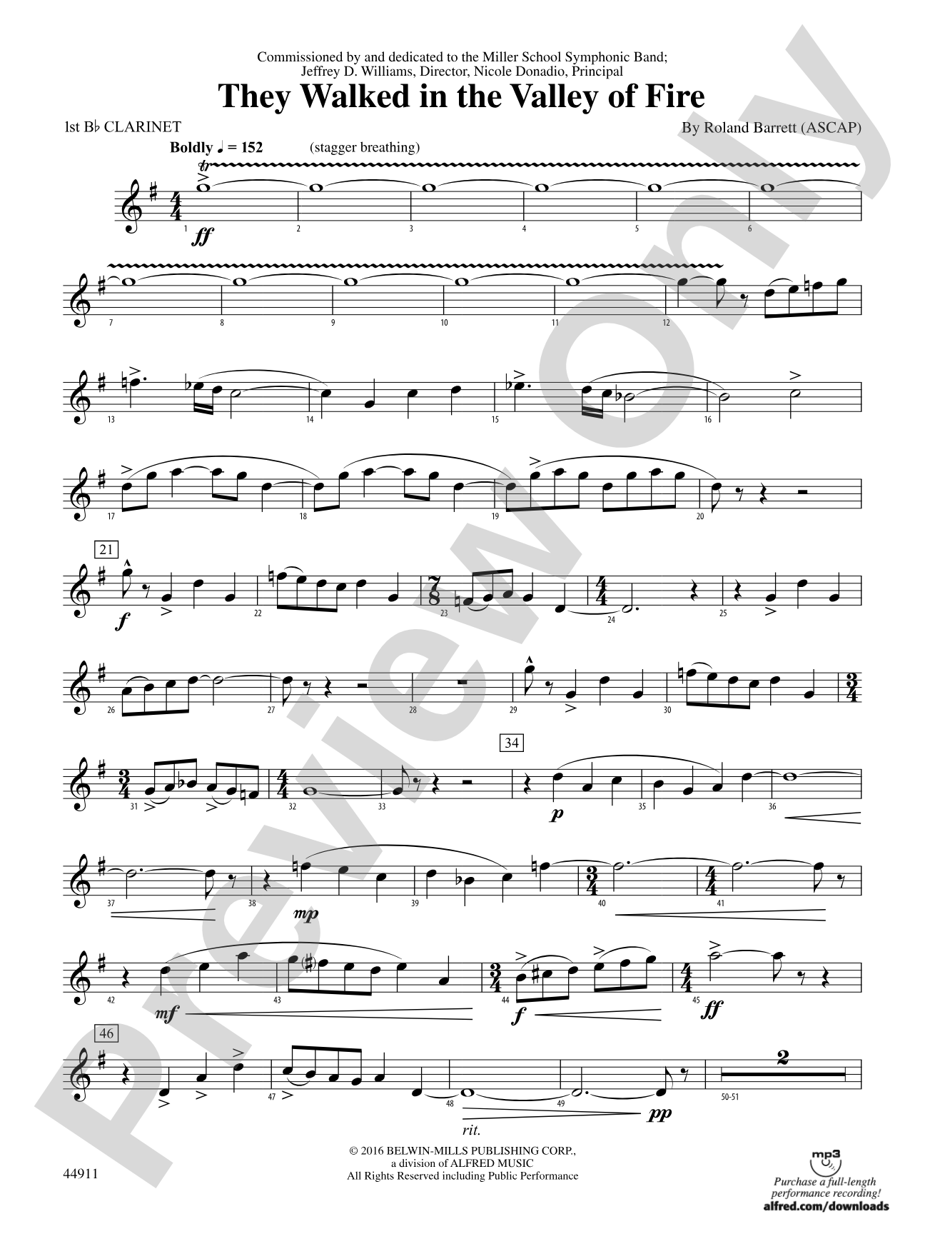 They Walked in the Valley of Fire: 1st B-flat Clarinet