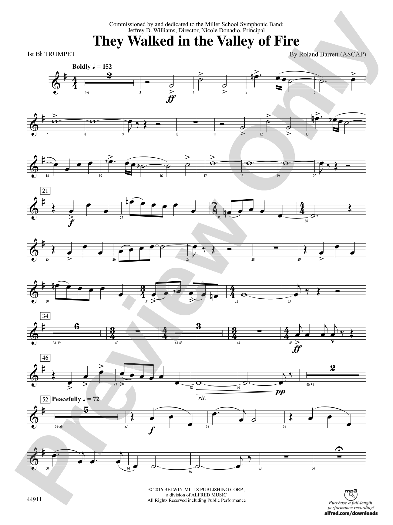 They Walked in the Valley of Fire: 1st B-flat Trumpet