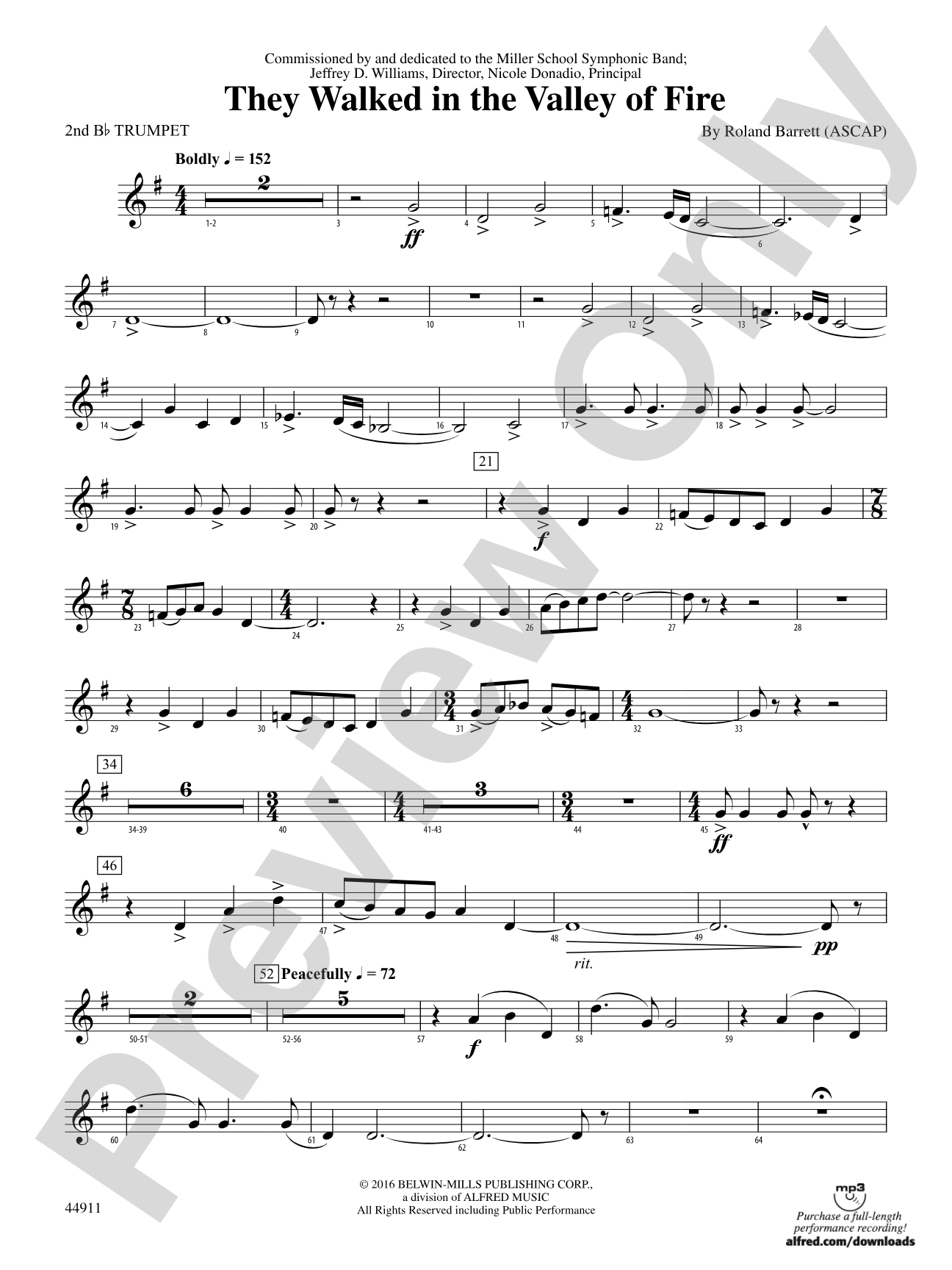 They Walked in the Valley of Fire: 2nd B-flat Trumpet