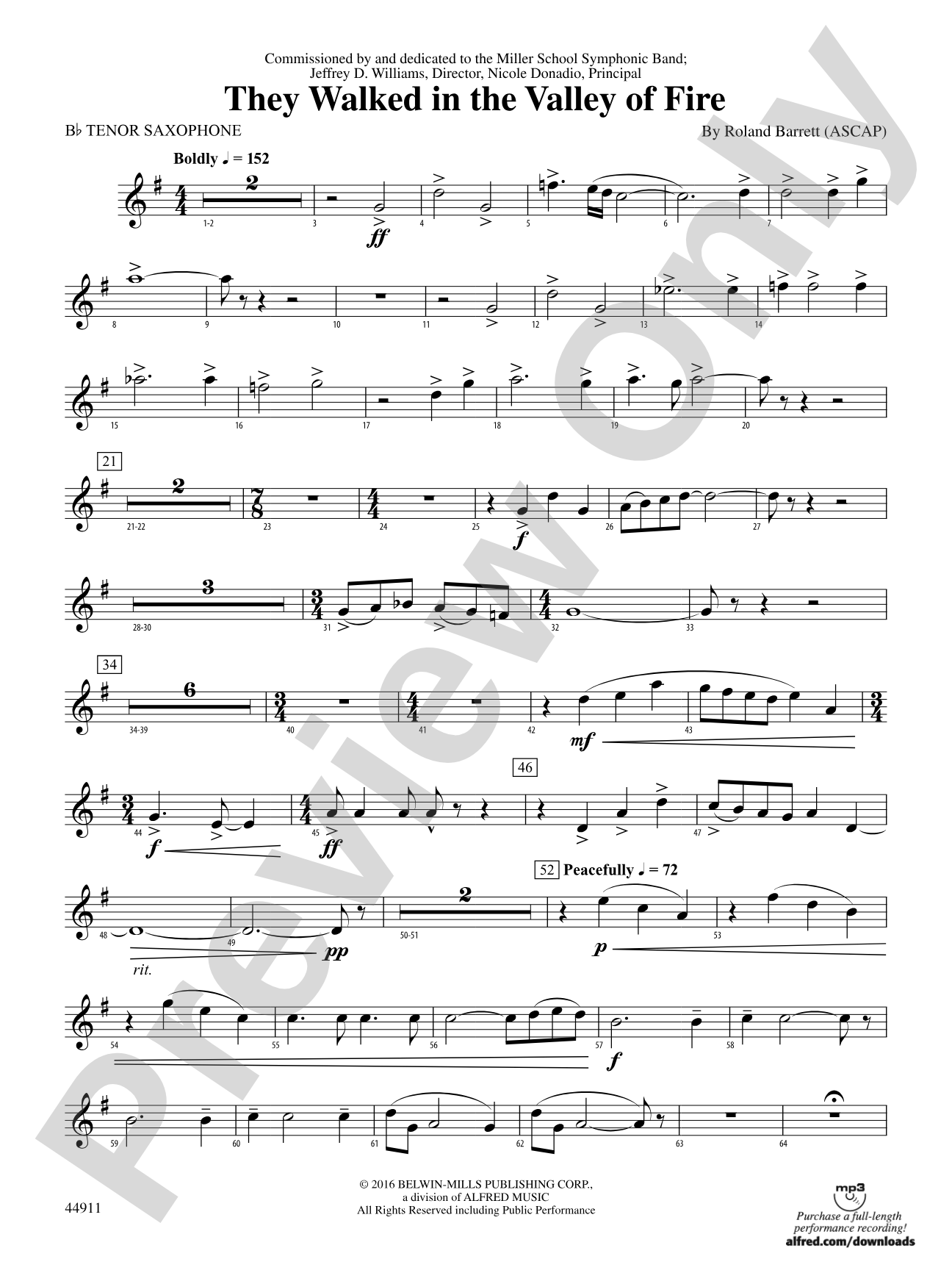 They Walked in the Valley of Fire: B-flat Tenor Saxophone