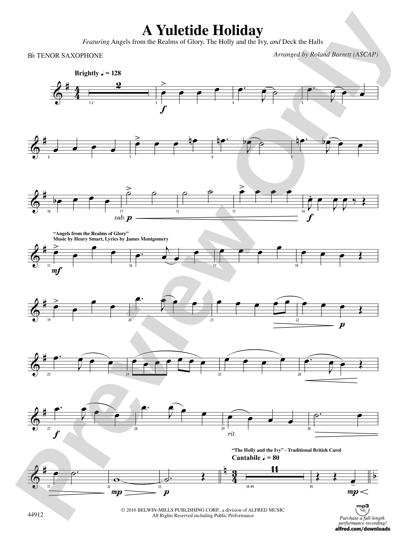A Yuletide Holiday: B-flat Tenor Saxophone