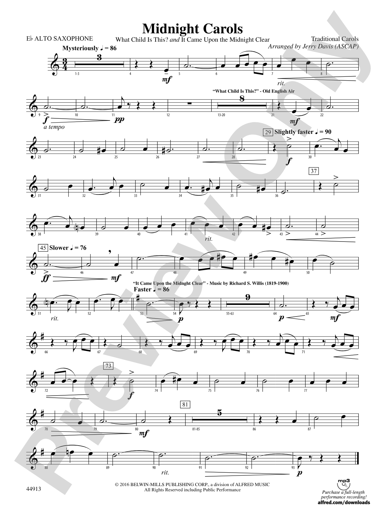 Midnight Carols: E-flat Alto Saxophone