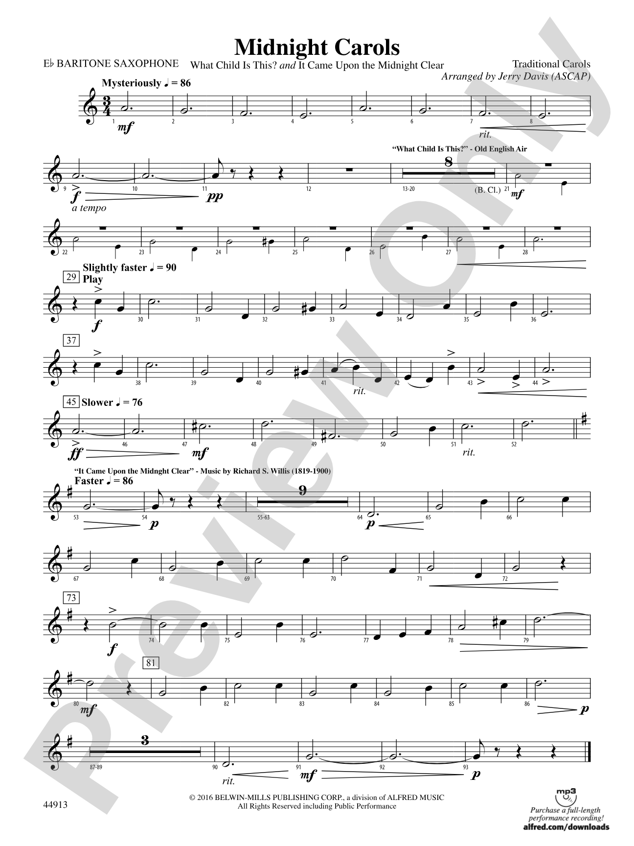 Midnight Carols: E-flat Baritone Saxophone