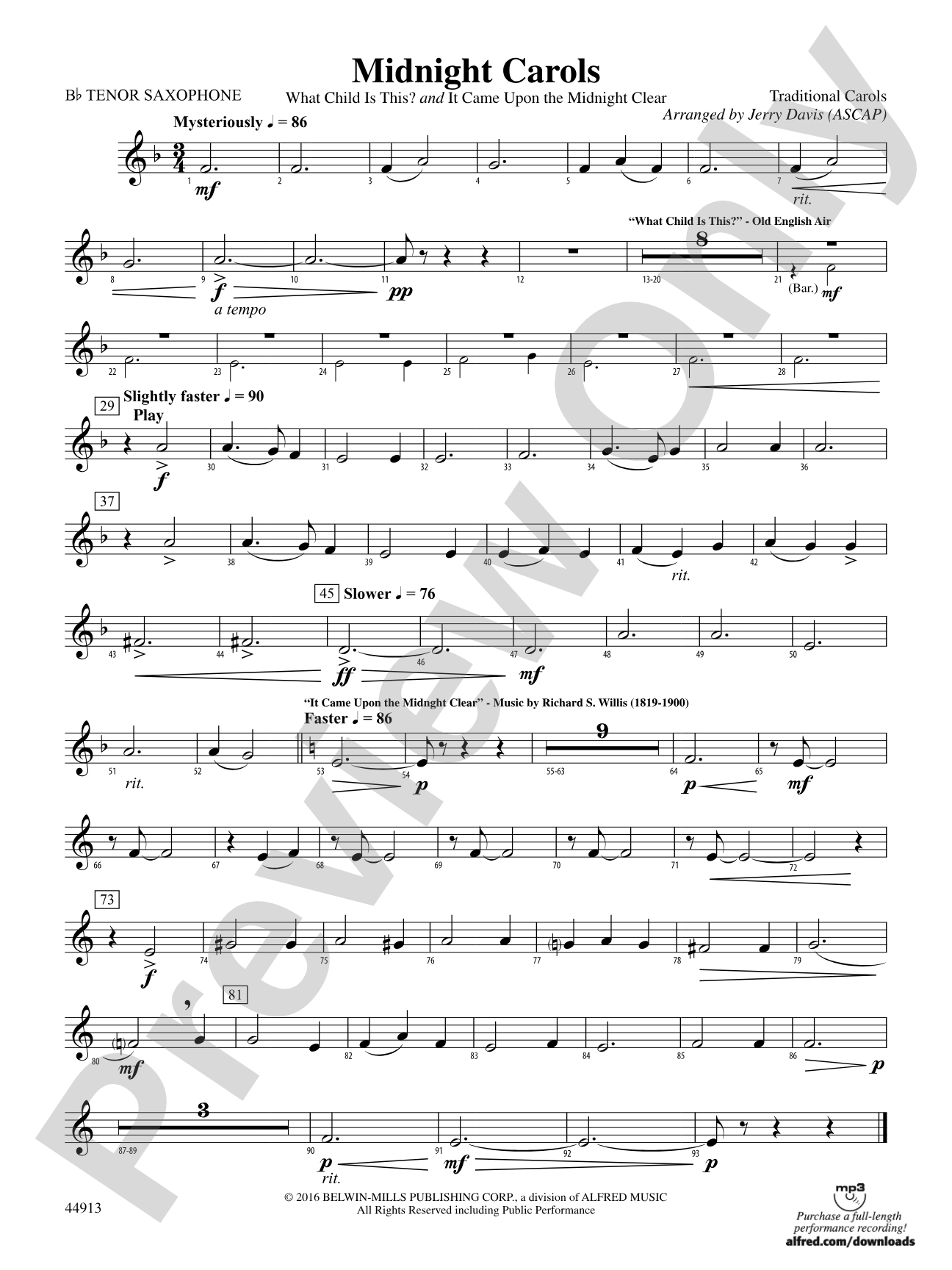 Midnight Carols: B-flat Tenor Saxophone