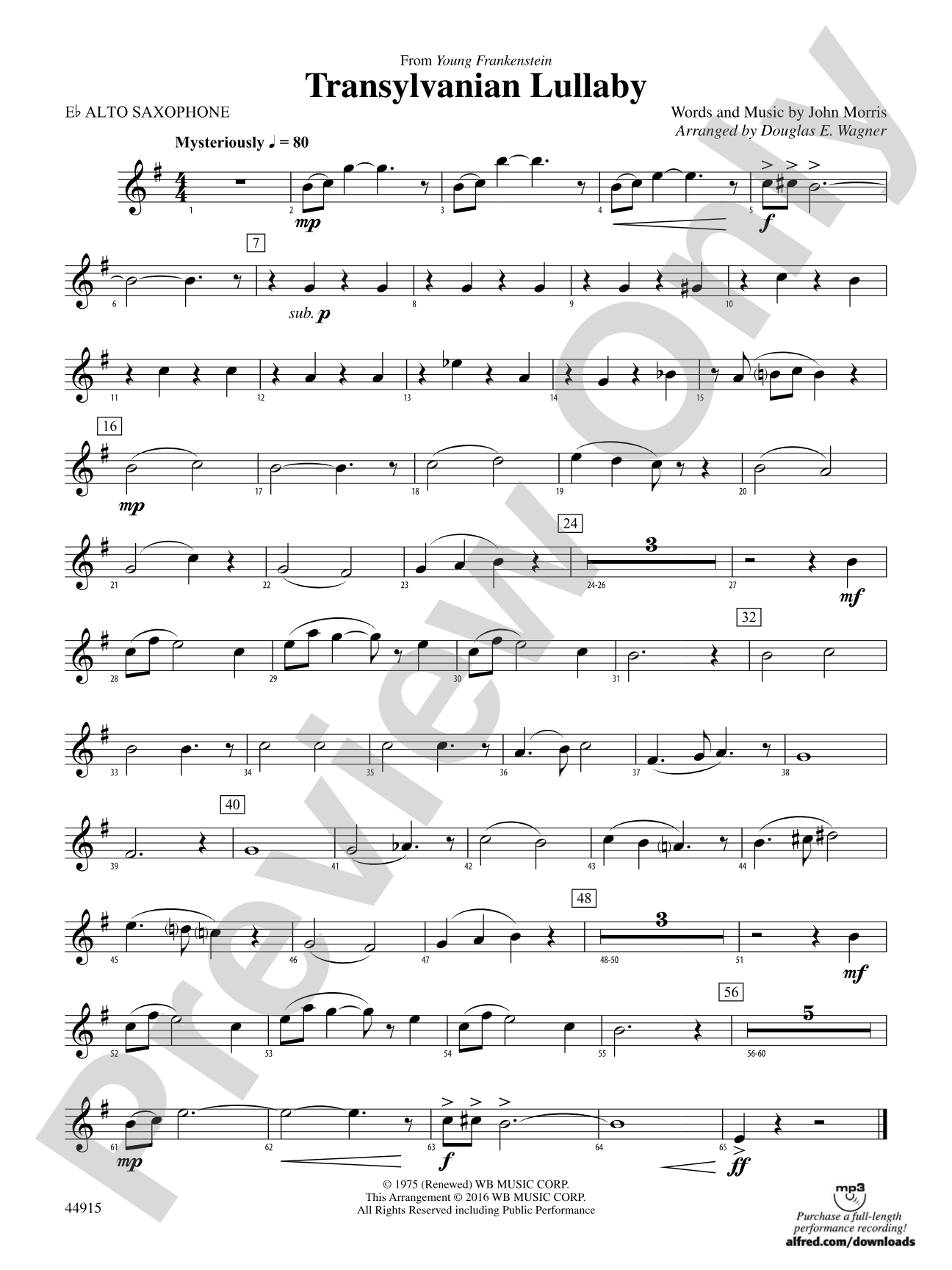 Transylvanian Lullaby: E-flat Alto Saxophone