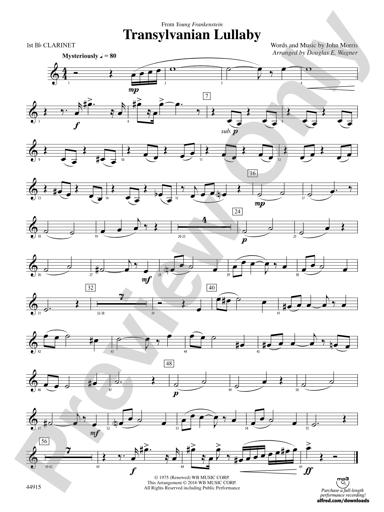 Transylvanian Lullaby: 1st B-flat Clarinet
