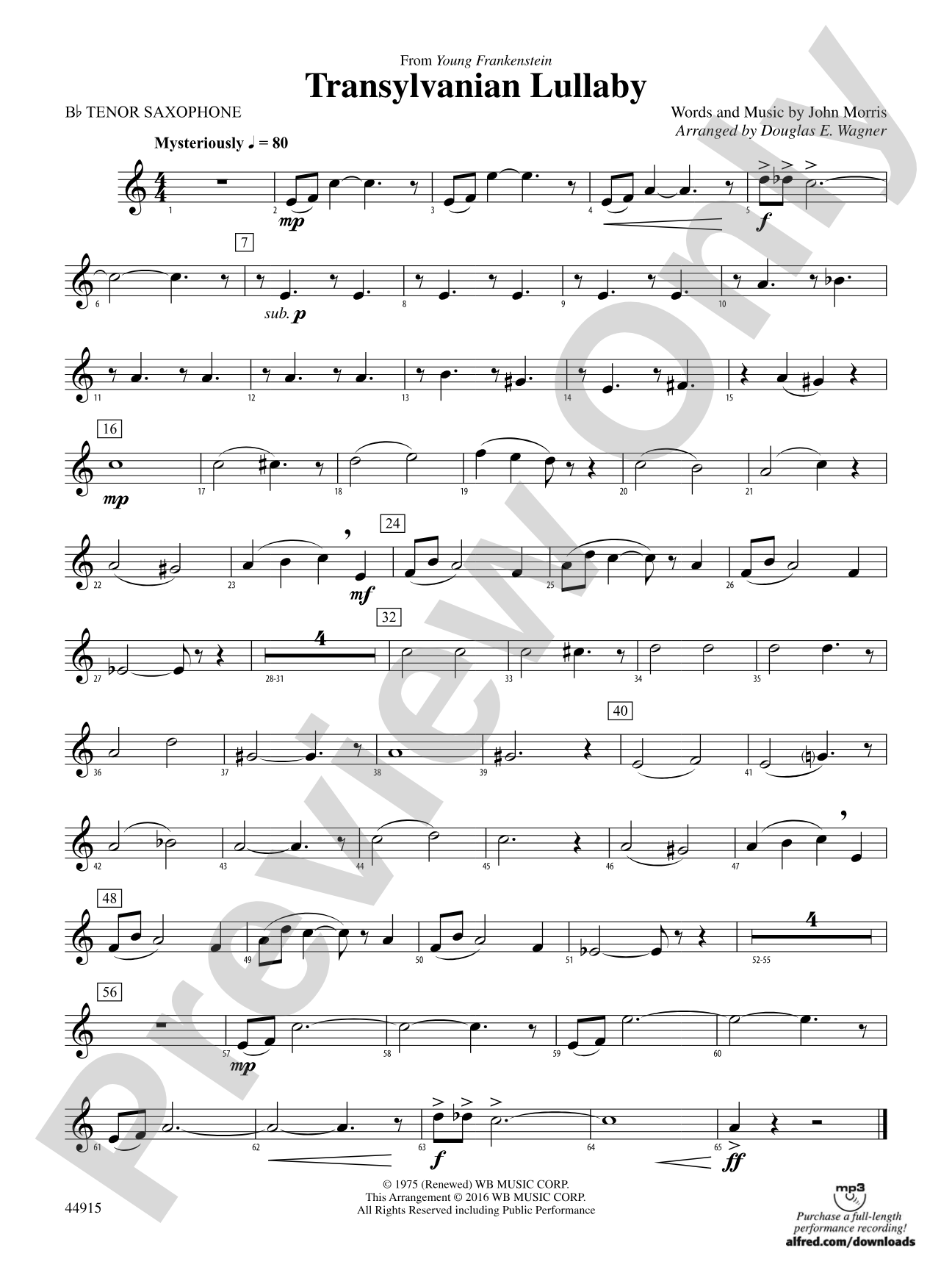 Transylvanian Lullaby: B-flat Tenor Saxophone