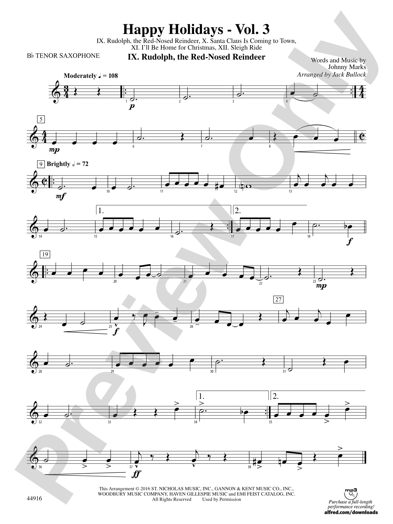 Happy Holidays---Vol. 3: B-flat Tenor Saxophone