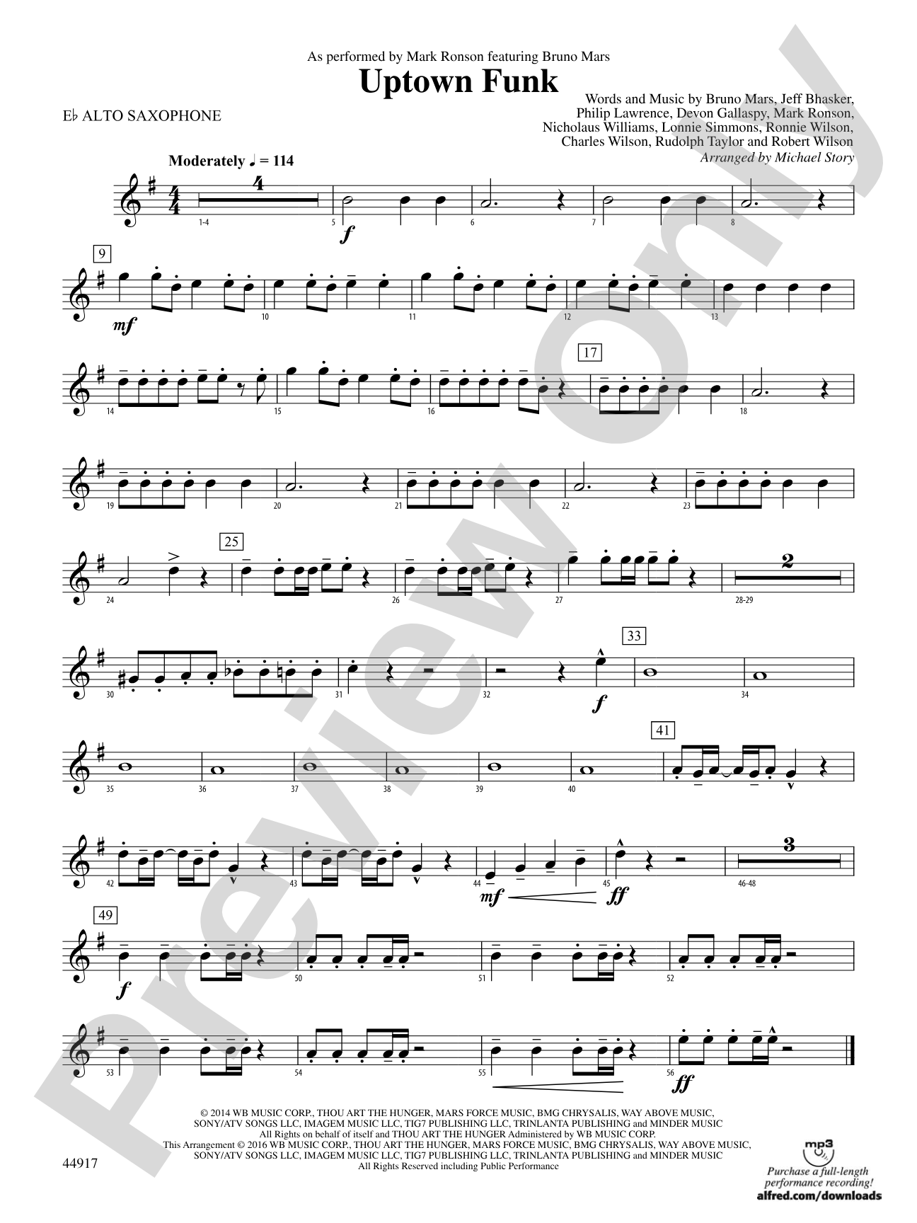 Uptown Funk: E-flat Alto Saxophone