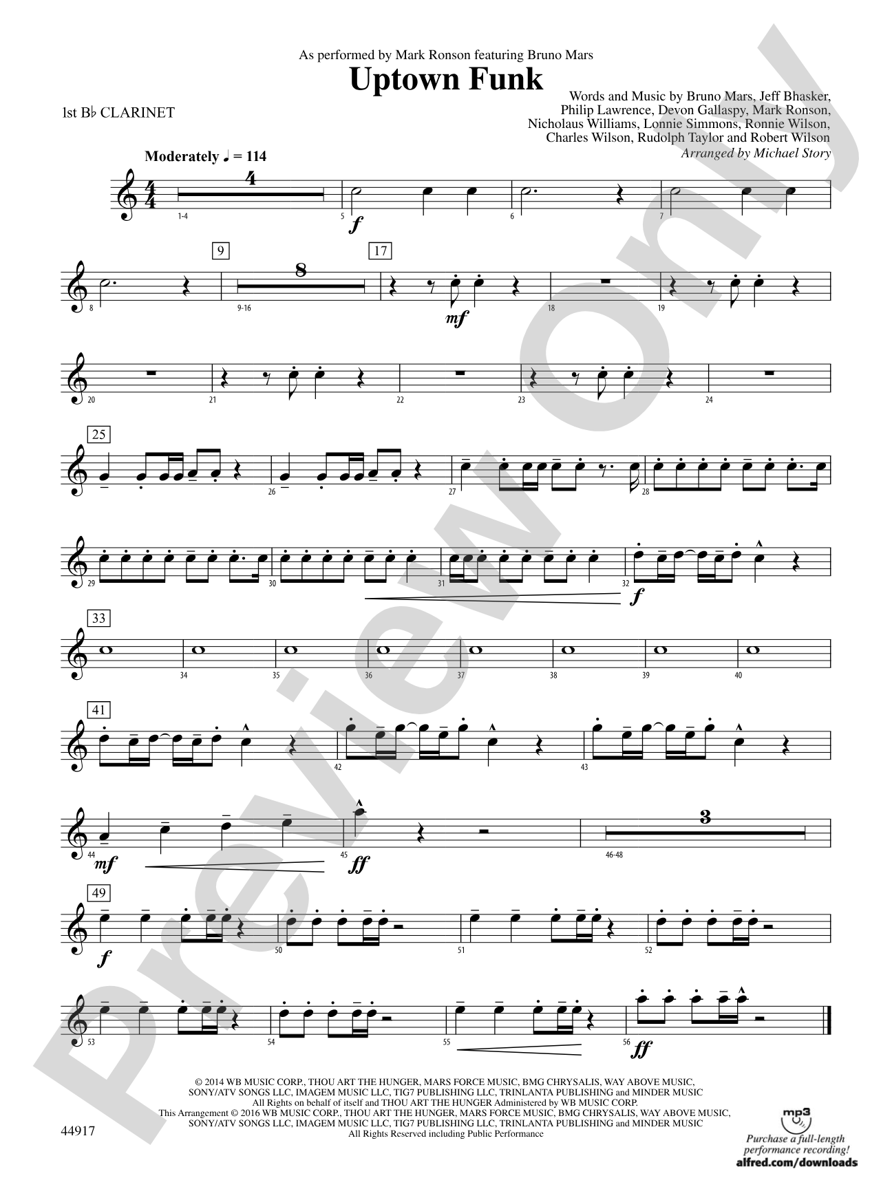 Uptown Funk: 1st B-flat Clarinet