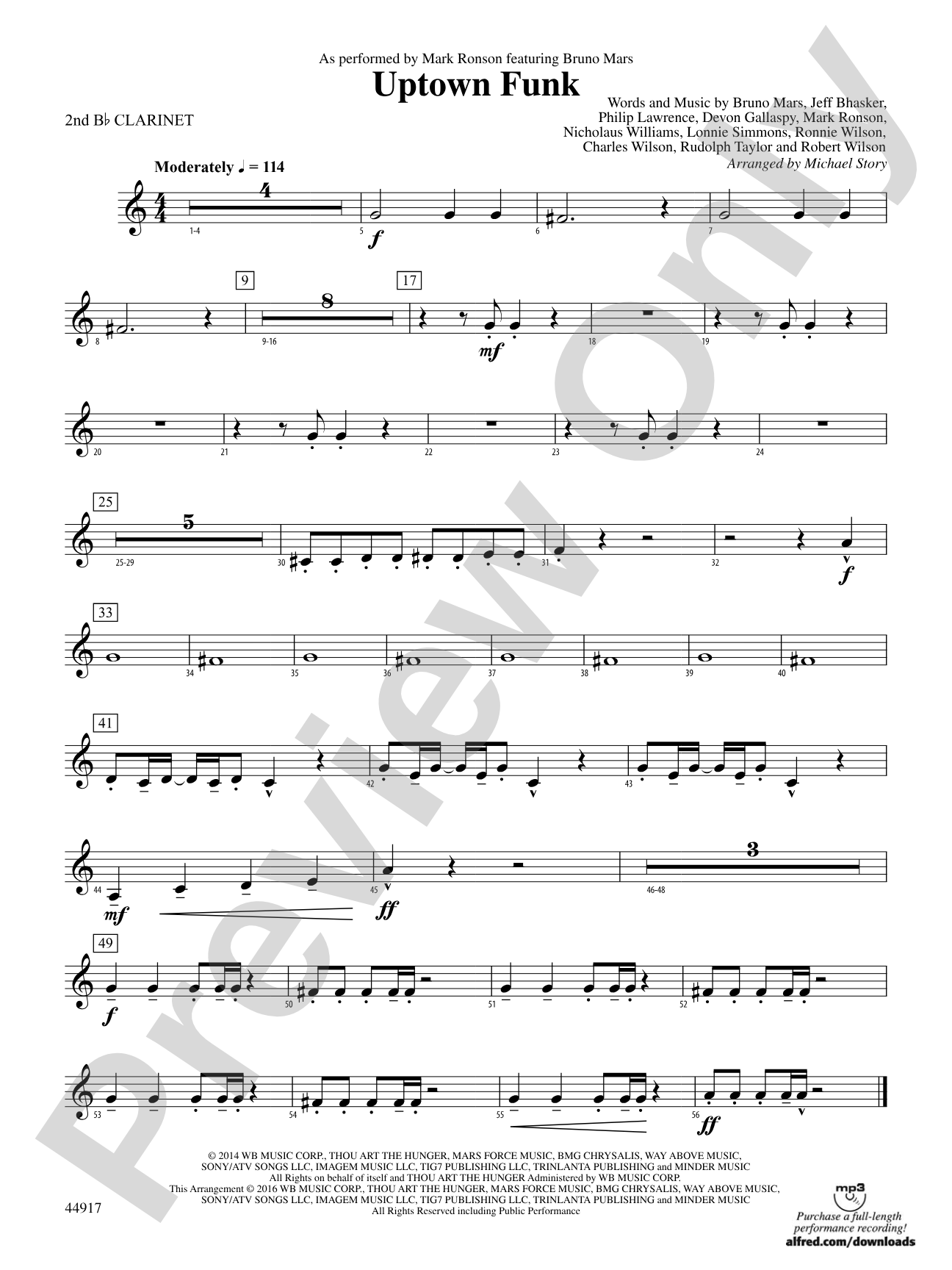 Uptown Funk: 2nd B-flat Clarinet