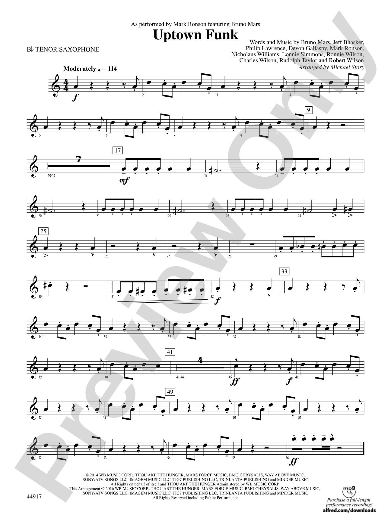 Uptown Funk: B-flat Tenor Saxophone