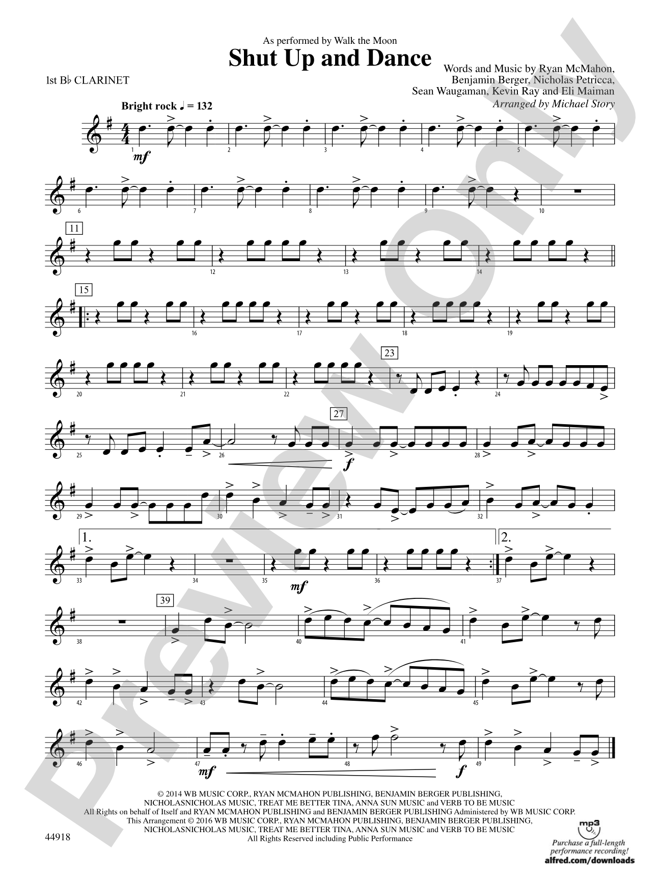 Shut Up and Dance: 1st B-flat Clarinet