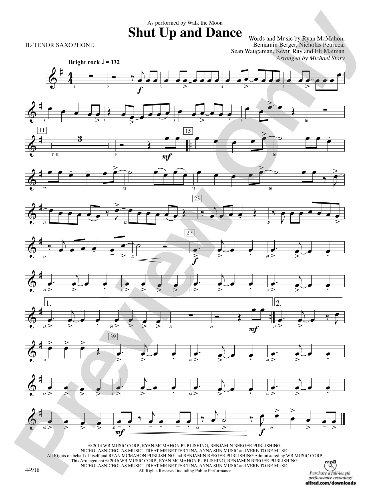 Shut Up and Dance: B-flat Tenor Saxophone