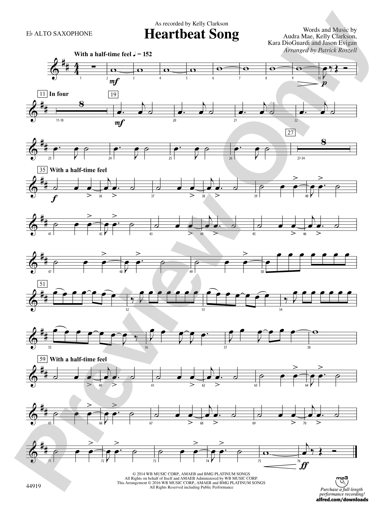 Heartbeat Song: E-flat Alto Saxophone