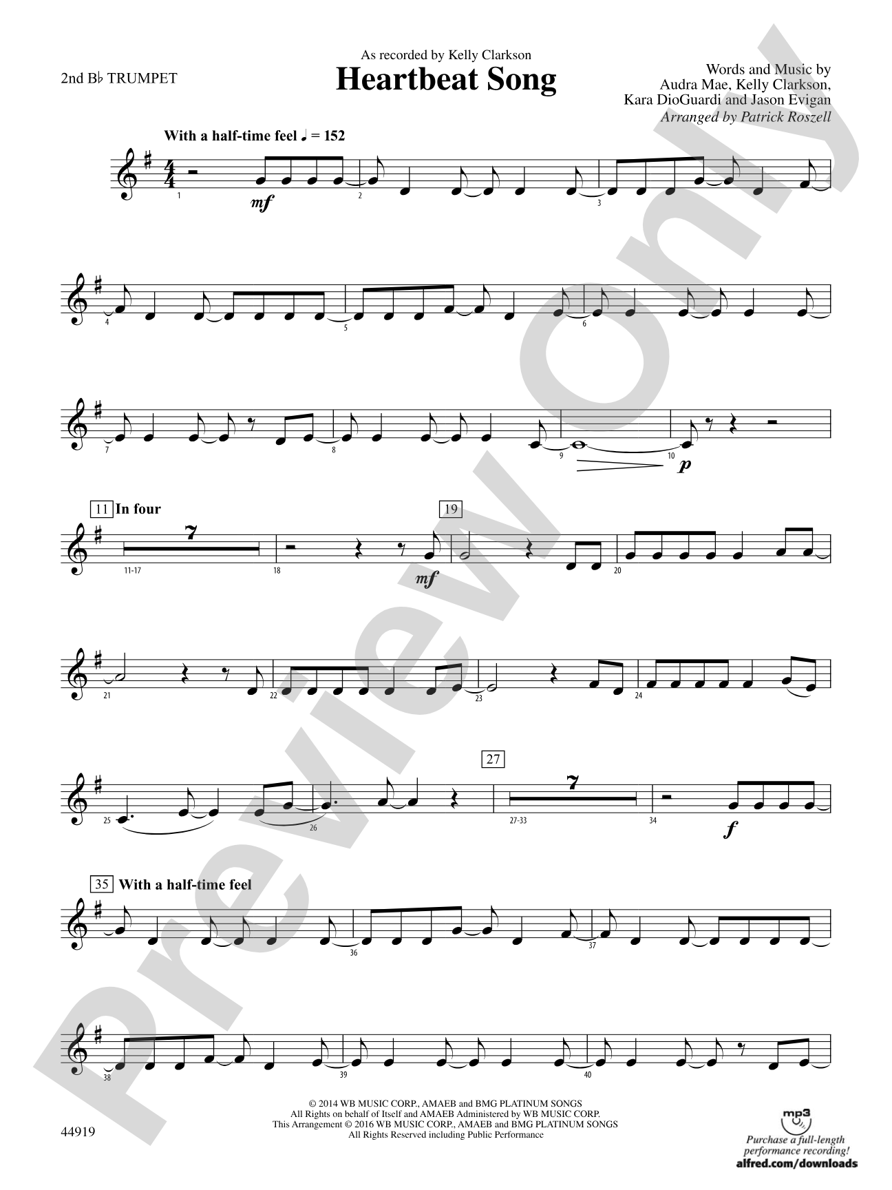 Heartbeat Song: 2nd B-flat Trumpet