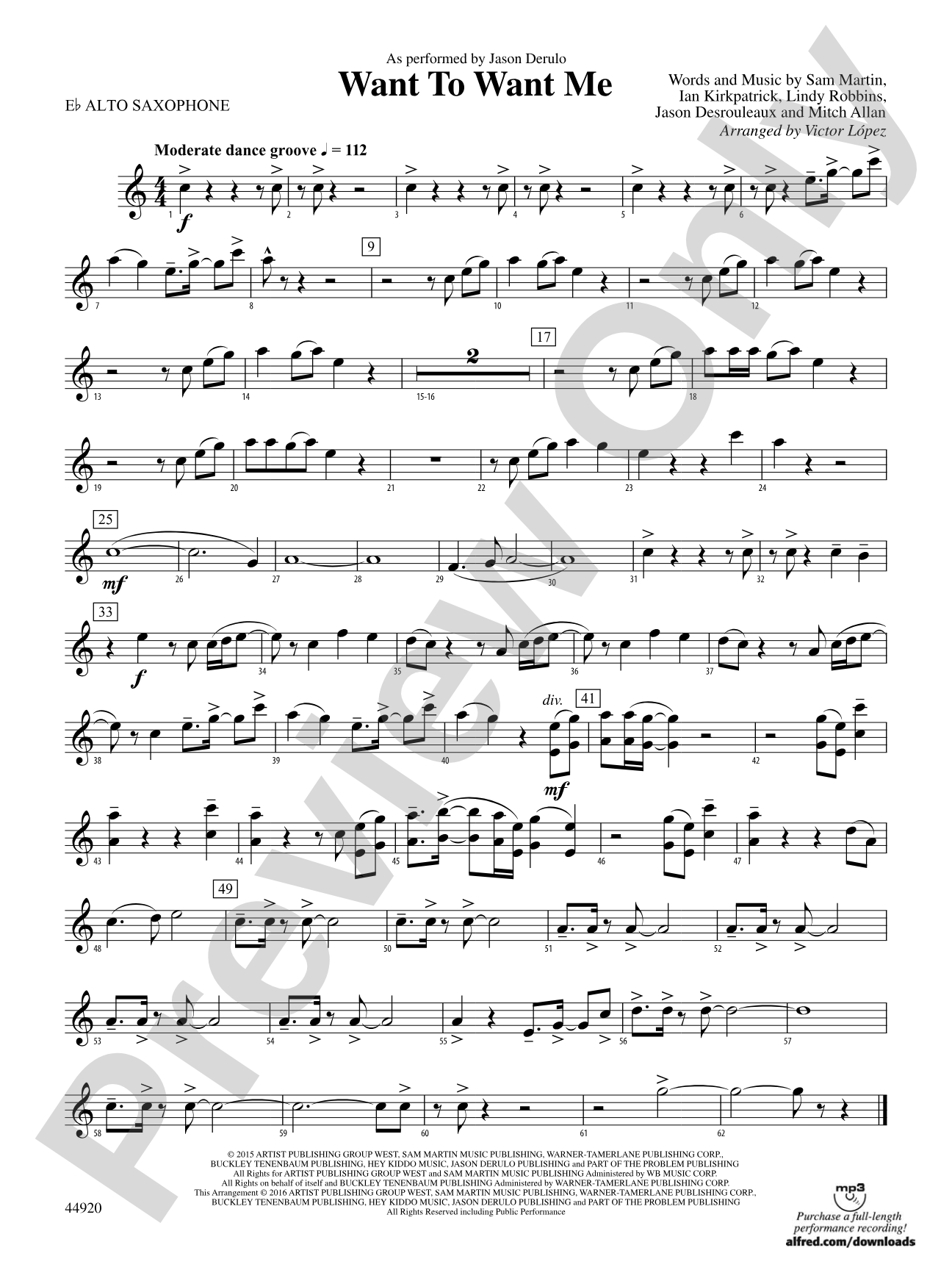 Want to Want Me: E-flat Alto Saxophone