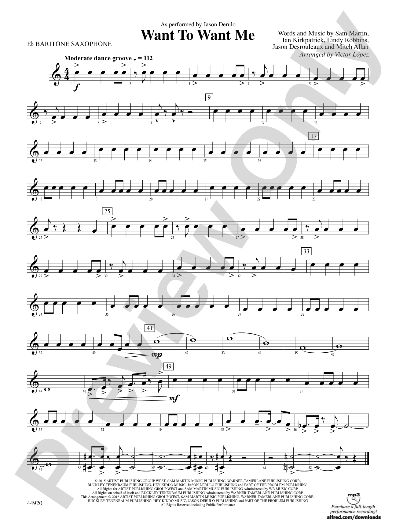 Want to Want Me: E-flat Baritone Saxophone