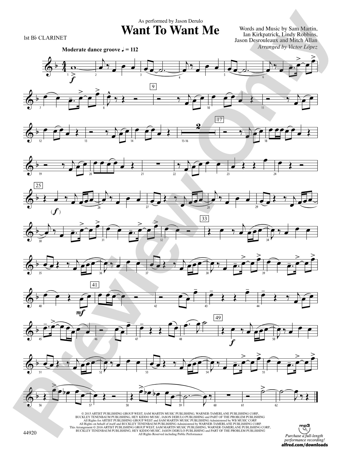 Want to Want Me: 1st B-flat Clarinet