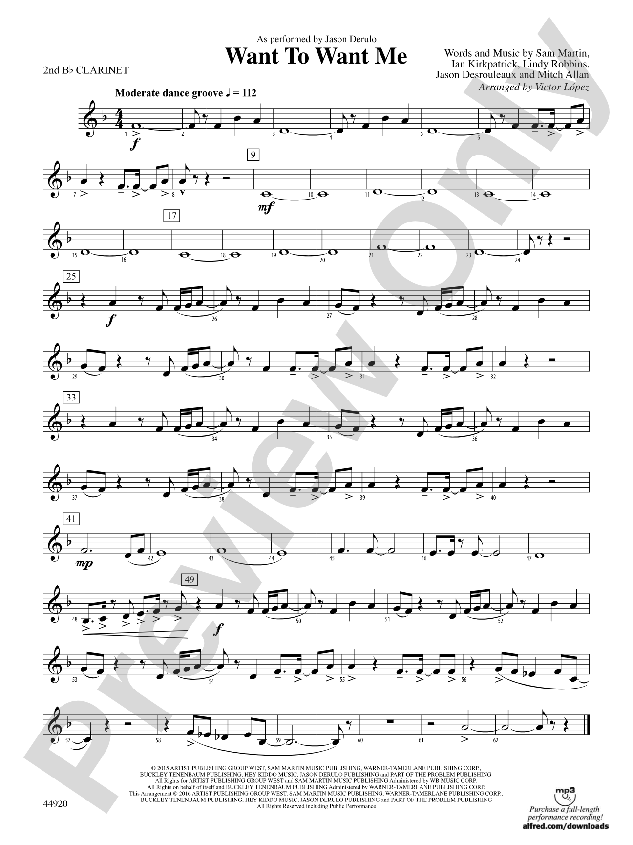 Want to Want Me: 2nd B-flat Clarinet
