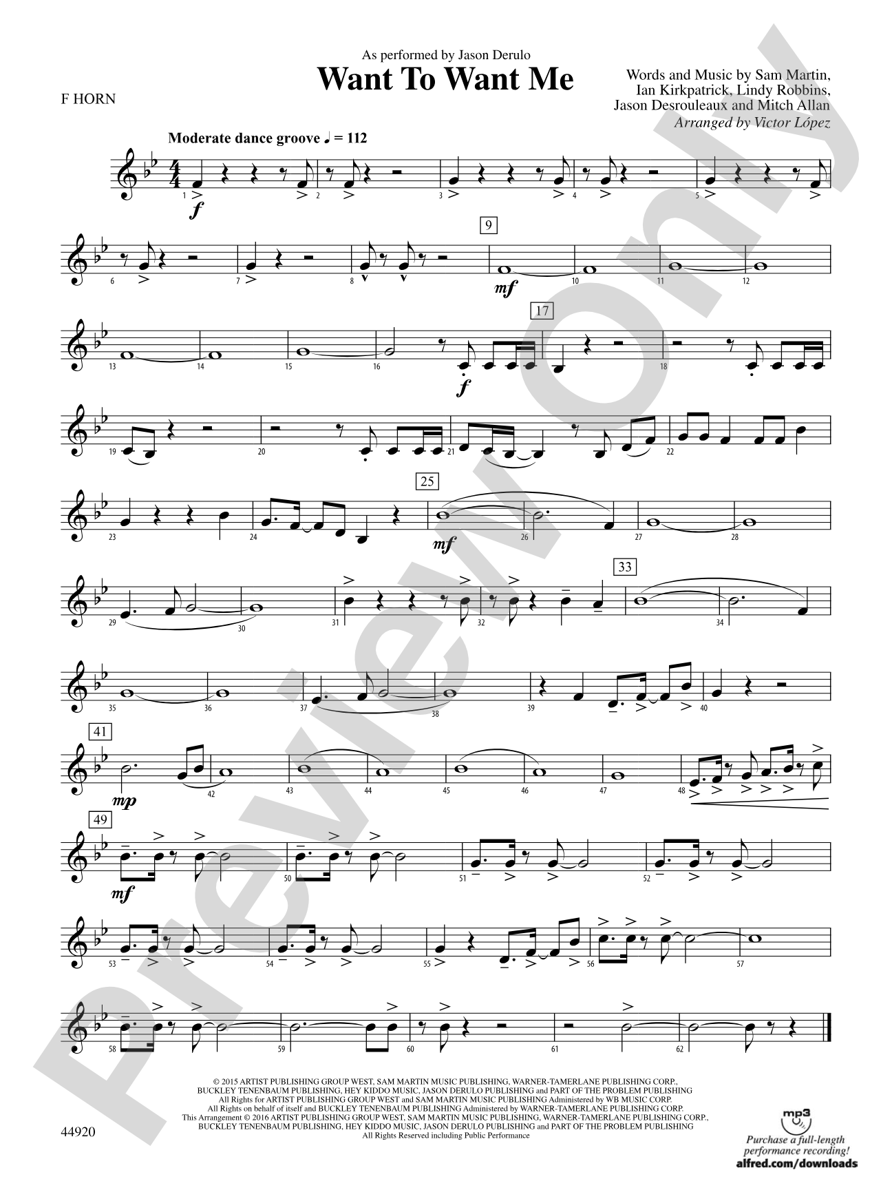 Want to Want Me: 1st F Horn