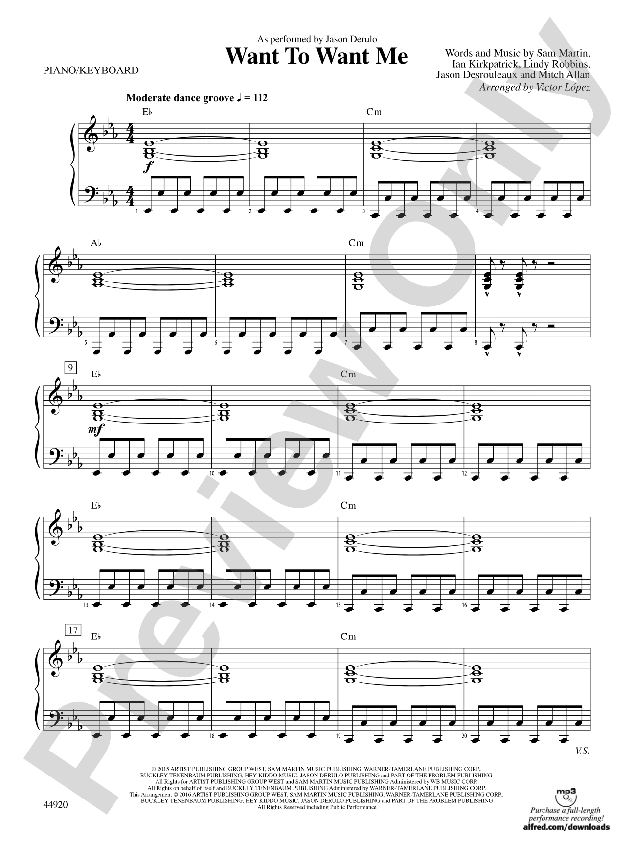 Want to Want Me: Piano Accompaniment