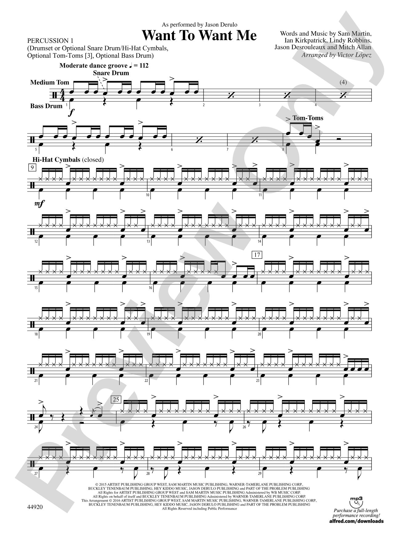 Want to Want Me: 1st Percussion