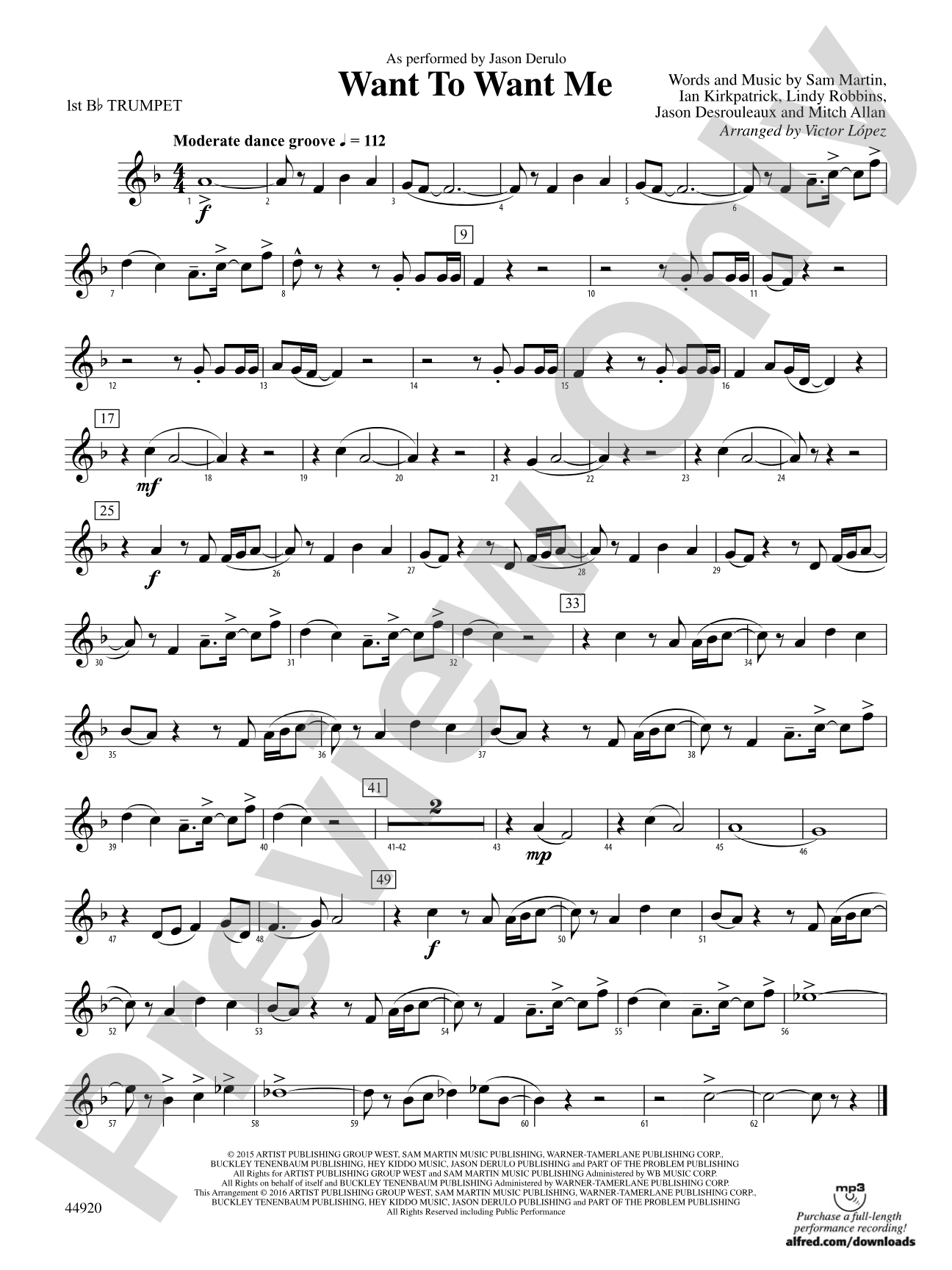 Want to Want Me: 1st B-flat Trumpet