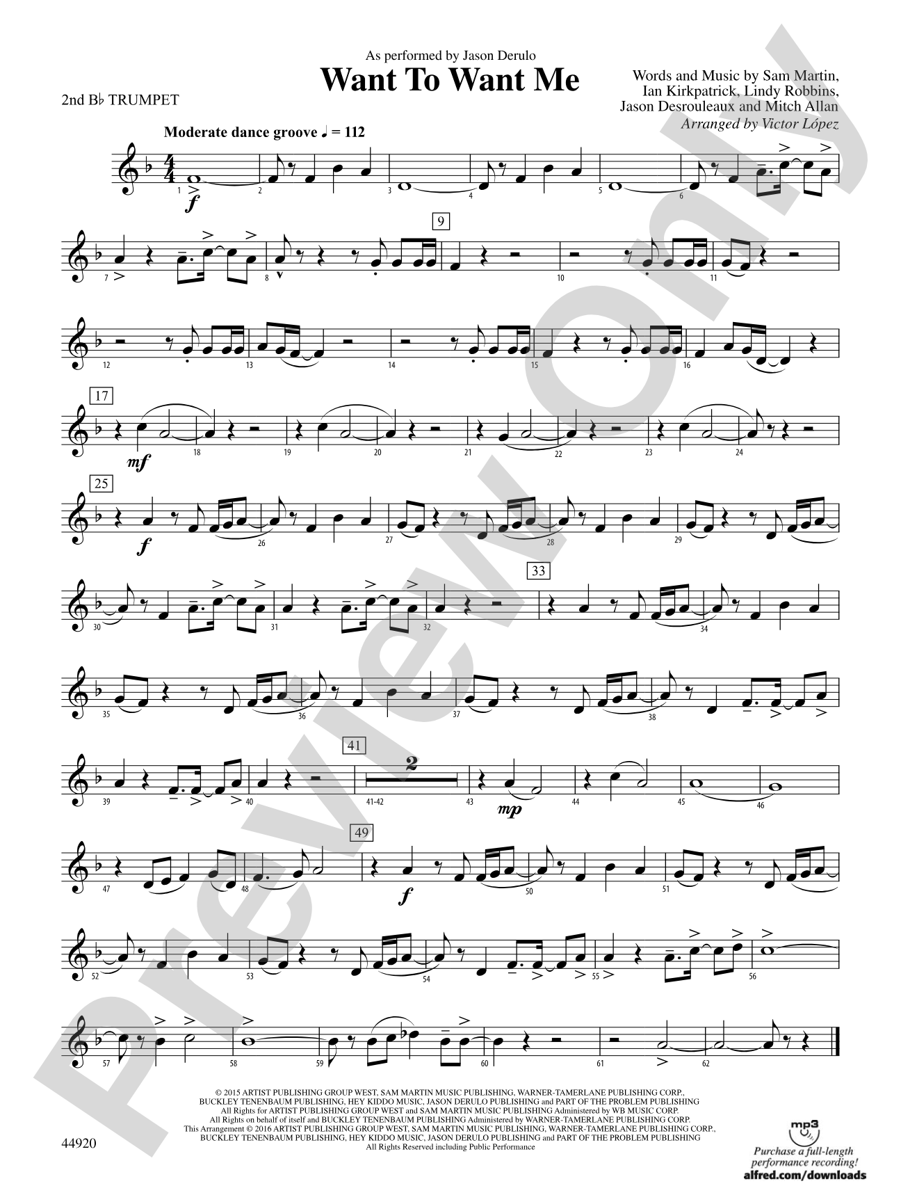 Want to Want Me: 2nd B-flat Trumpet