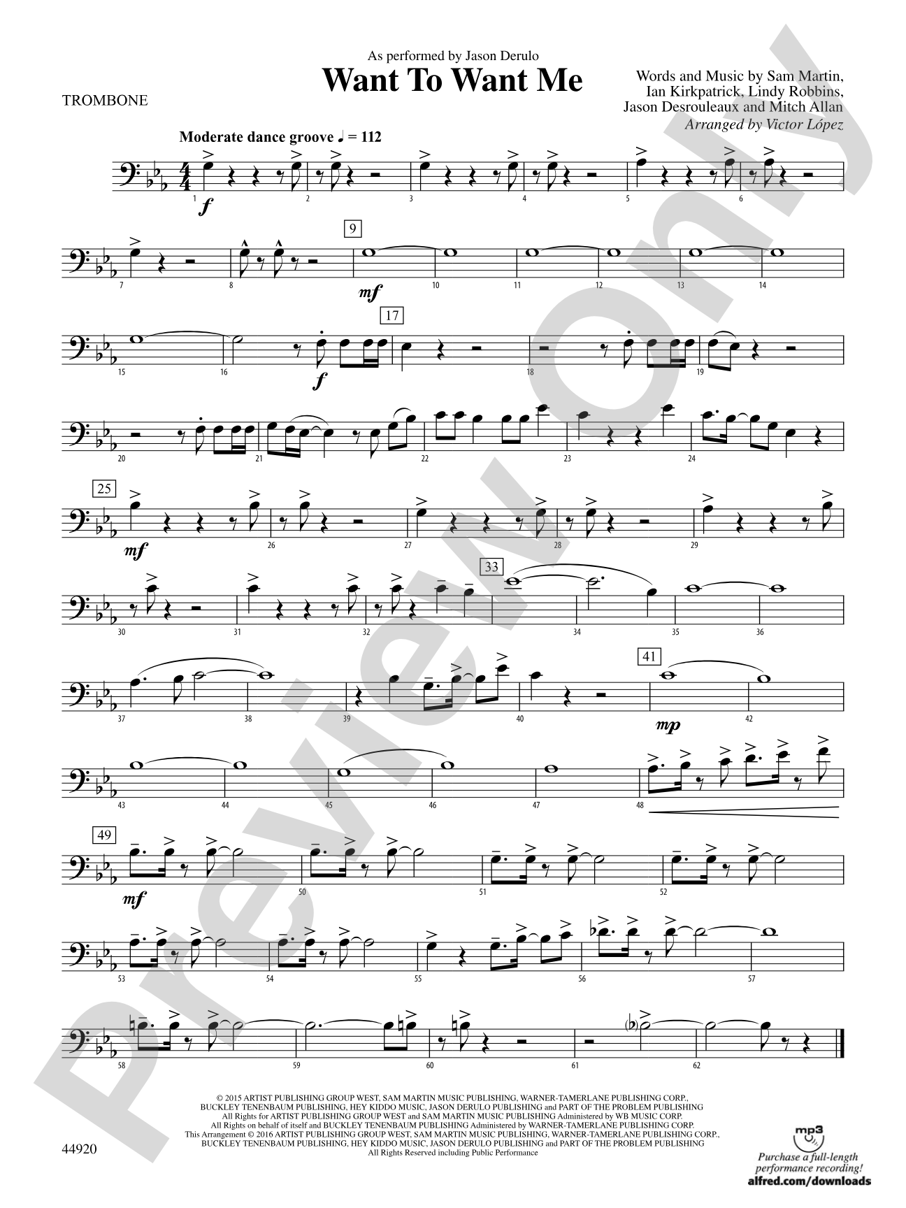 Want to Want Me: 1st Trombone