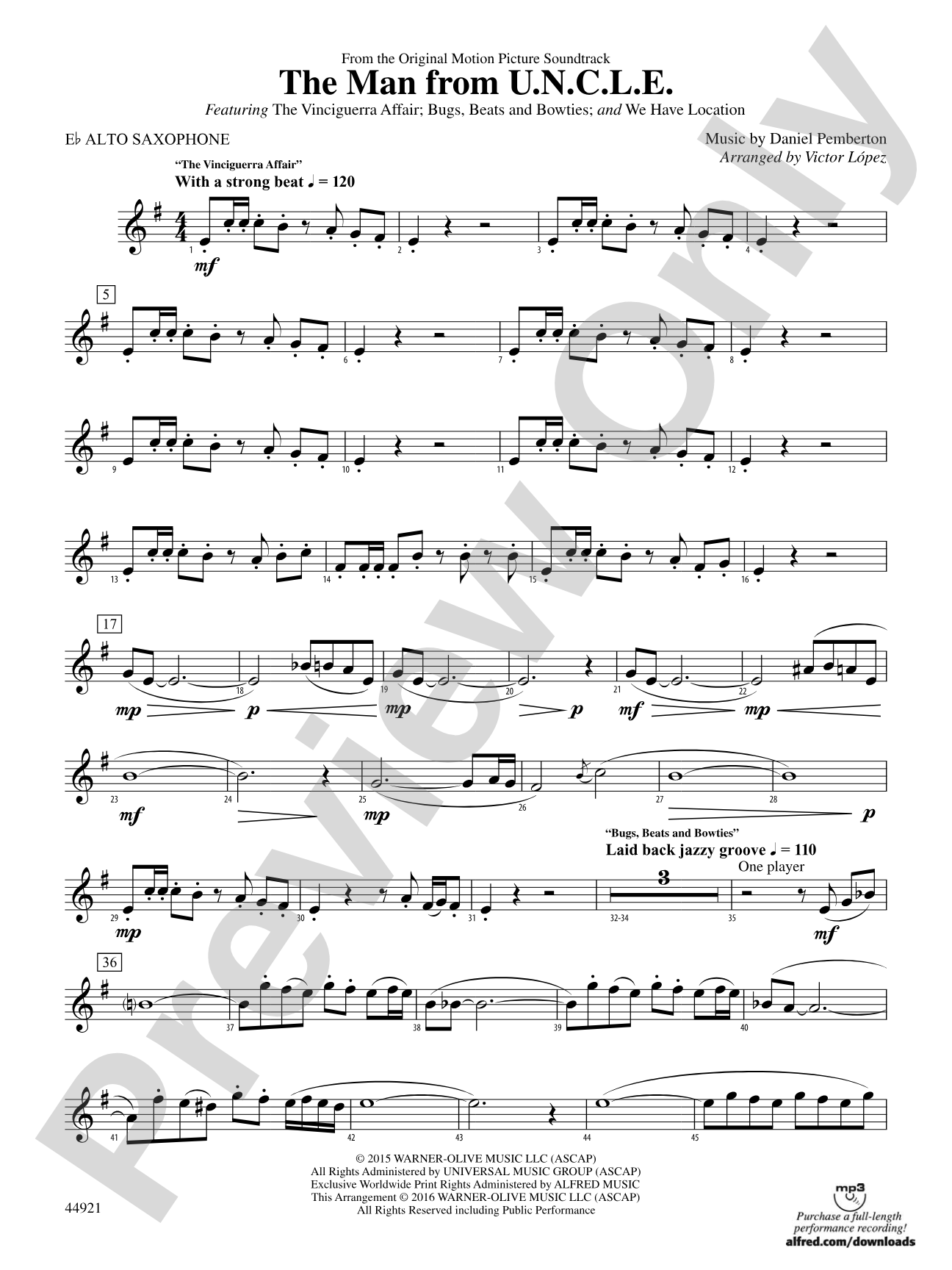 The Man from U.N.C.L.E. (from the Original Motion Picture Soundtrack): E-flat Alto Saxophone