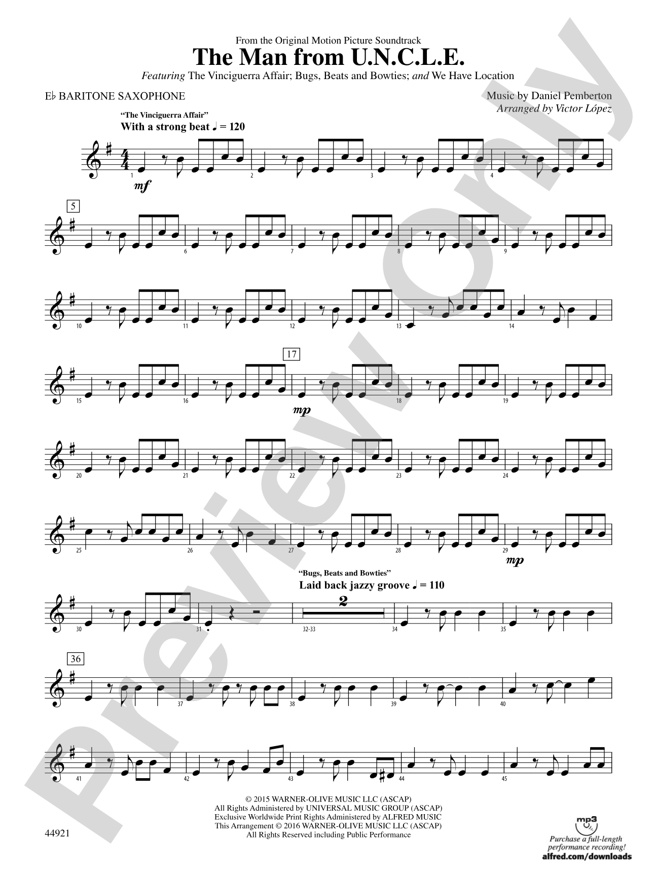 The Man from U.N.C.L.E. (from the Original Motion Picture Soundtrack): E-flat Baritone Saxophone