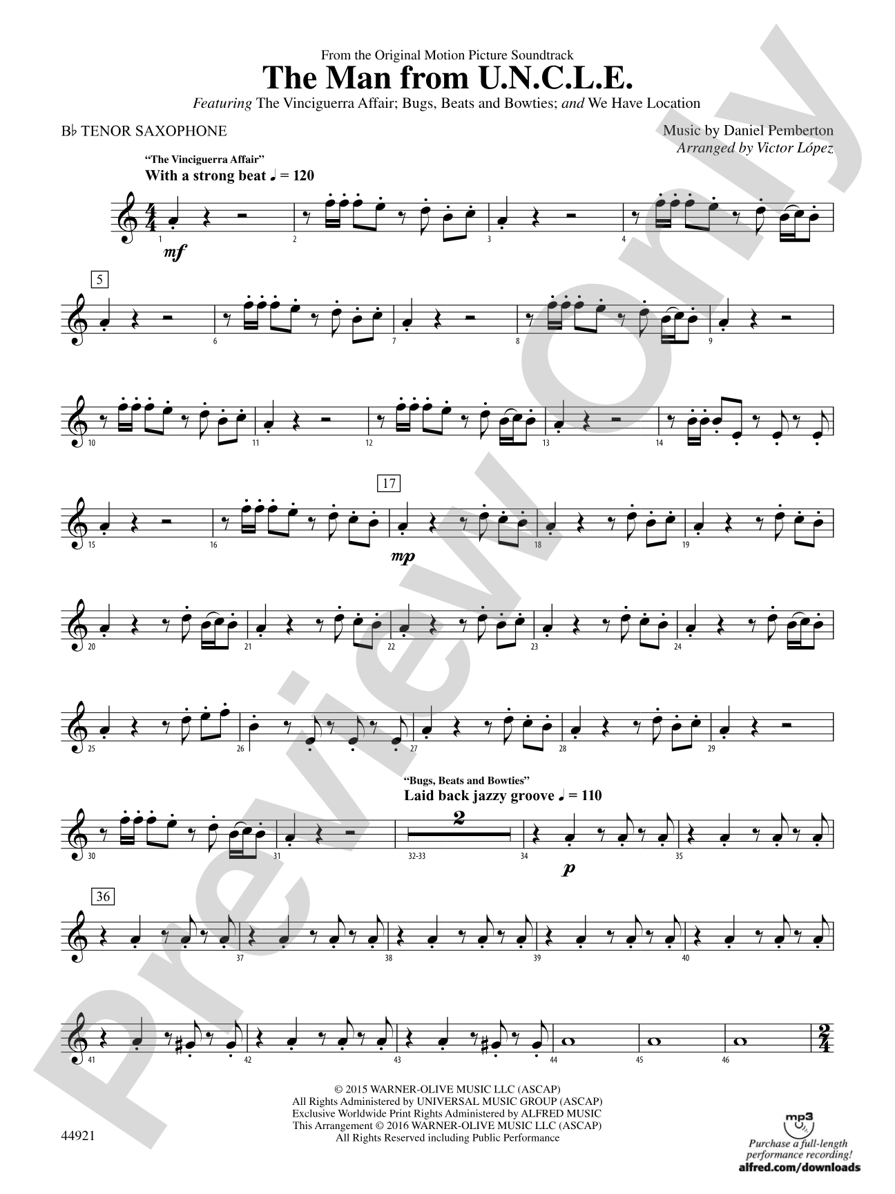 The Man from U.N.C.L.E. (from the Original Motion Picture Soundtrack): B-flat Tenor Saxophone