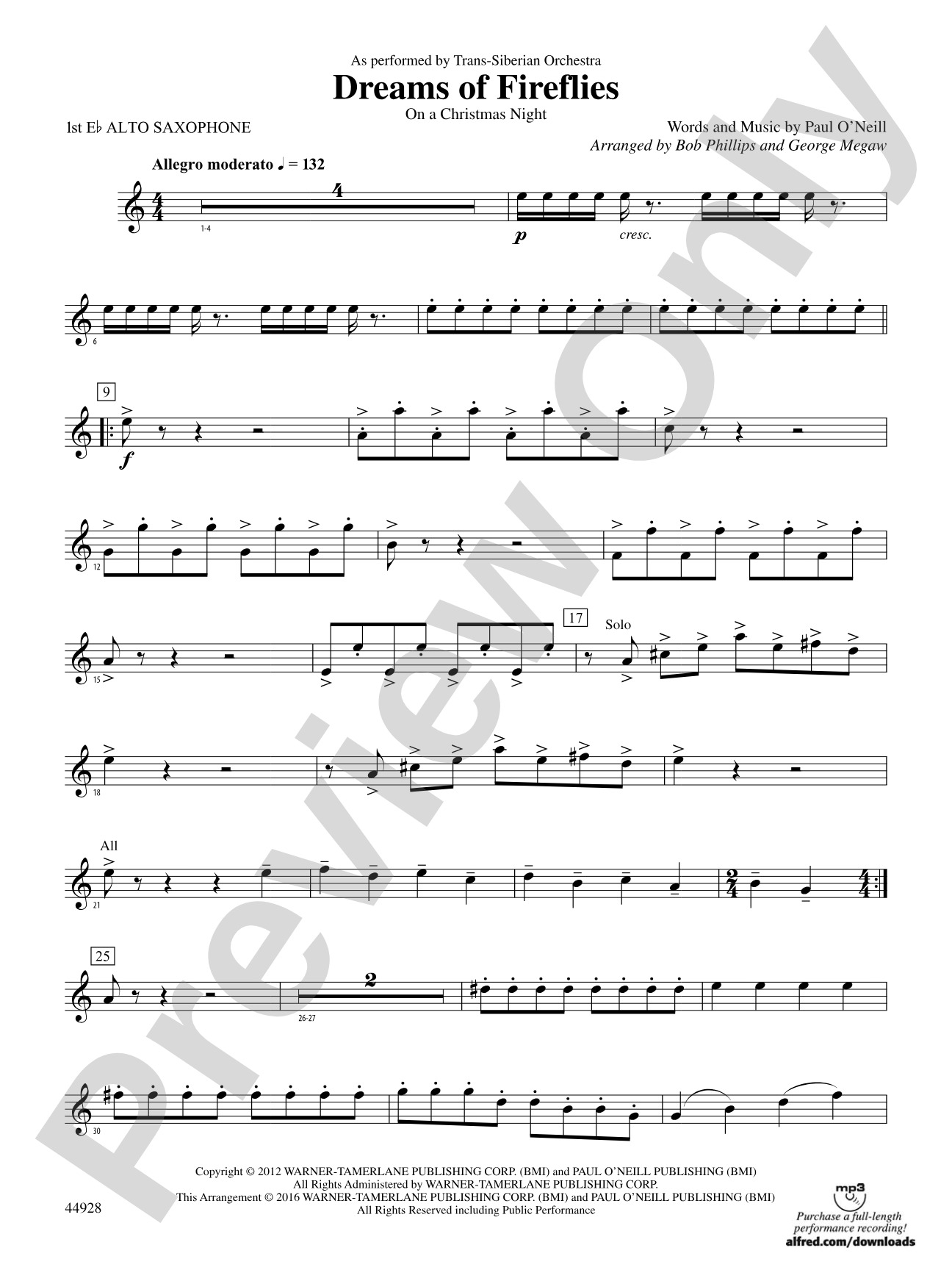 Dreams of Fireflies (On a Christmas Night): E-flat Alto Saxophone